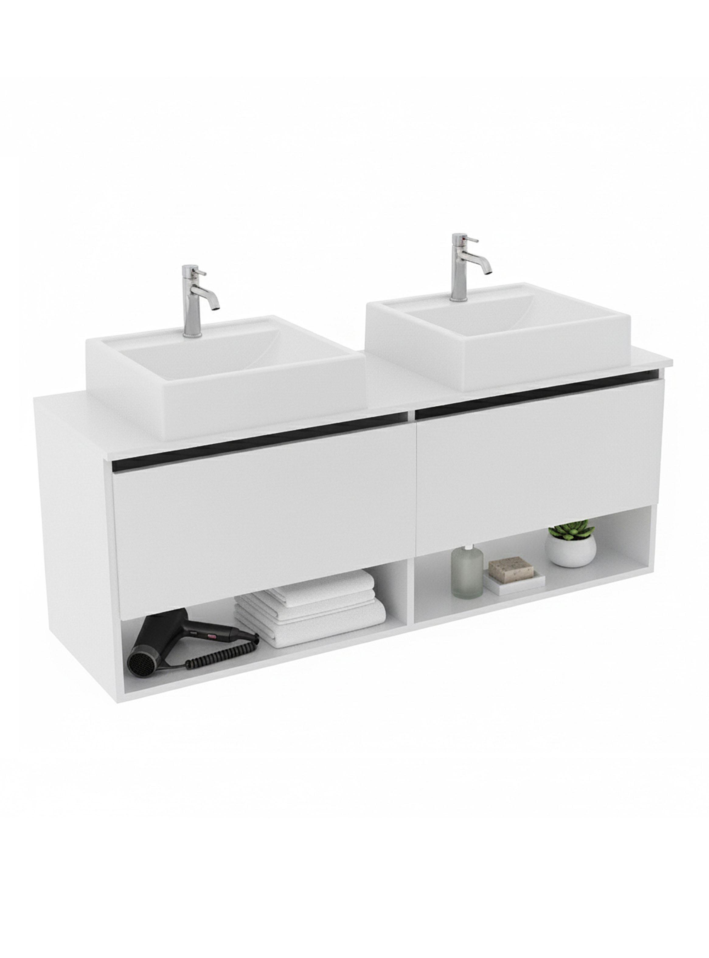 Mueble Lavamanos Doble Aéreo Blanco-2