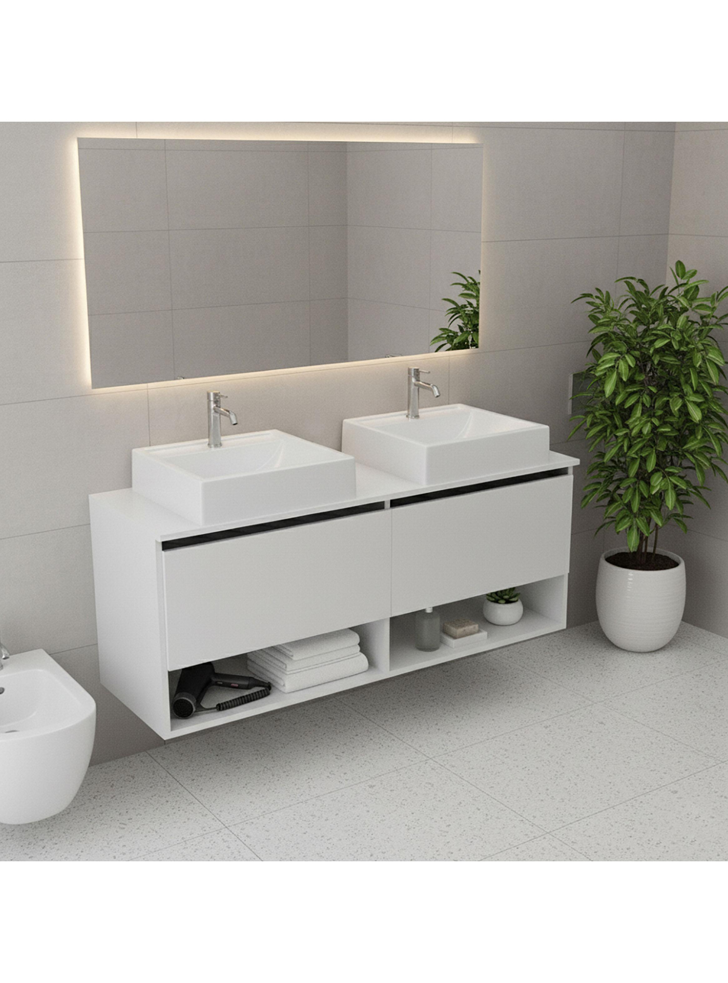 Mueble Lavamanos Doble Aéreo Blanco-4