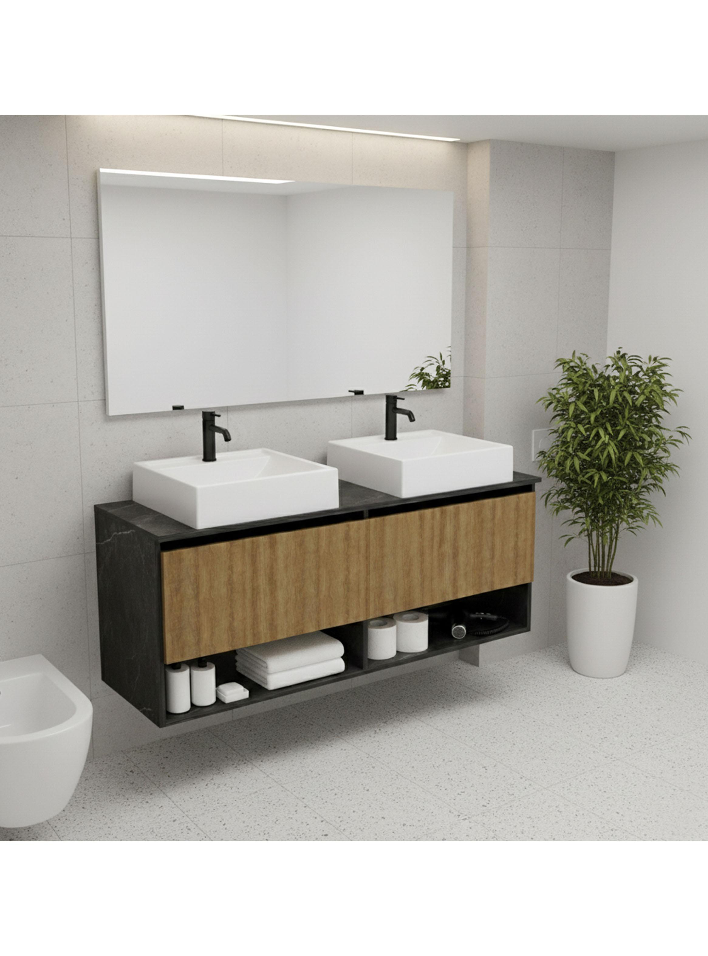 Mueble Lavamanos Aéreo Doble Café-5