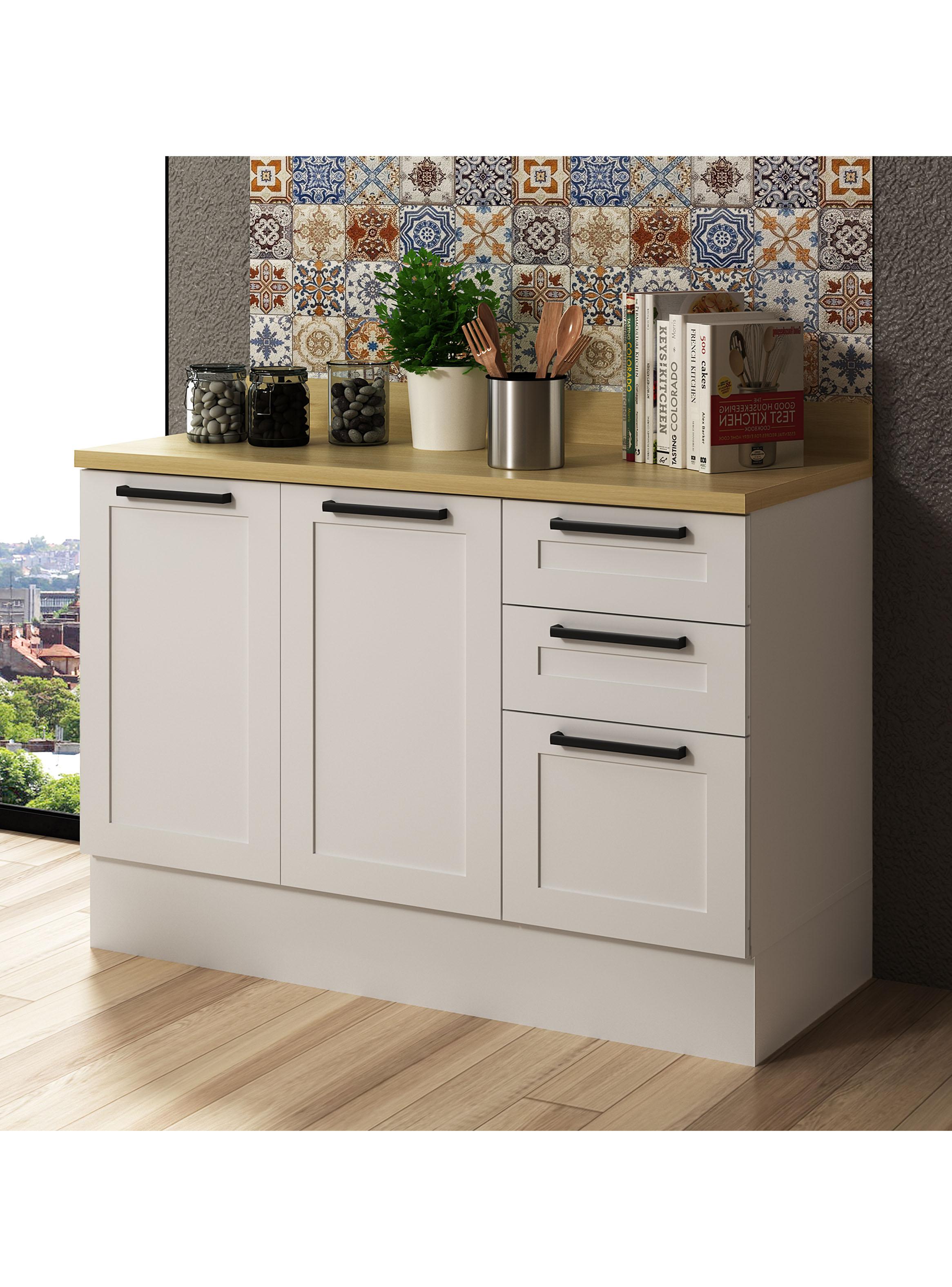 Mueble de Cocina 2 Puertas 3 Cajones Blanco-4