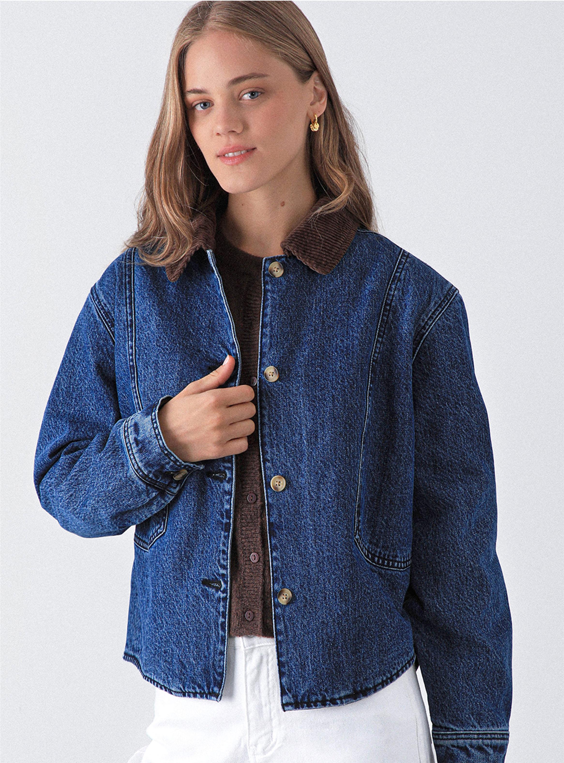 Chaqueta Denim Cuello Cotelé Blue-4