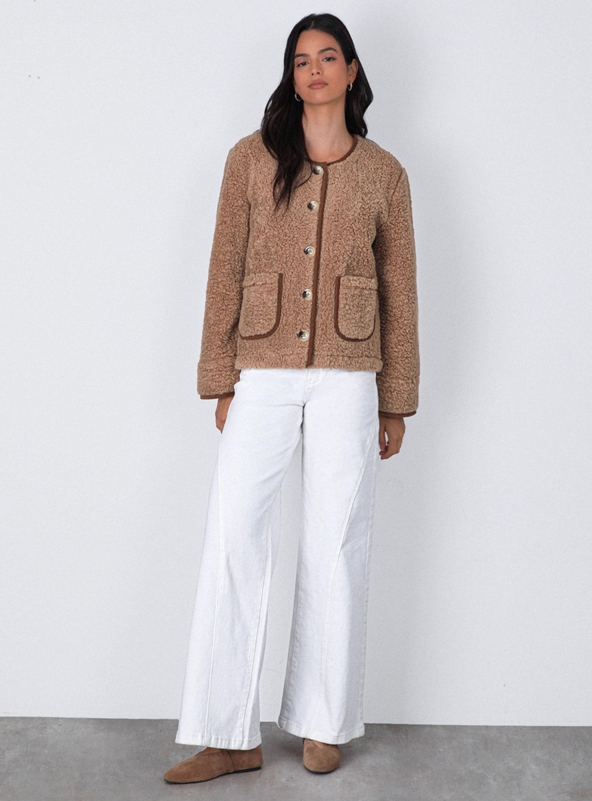 Chaqueta Chiporro Detalle Cotelé Ecru-4