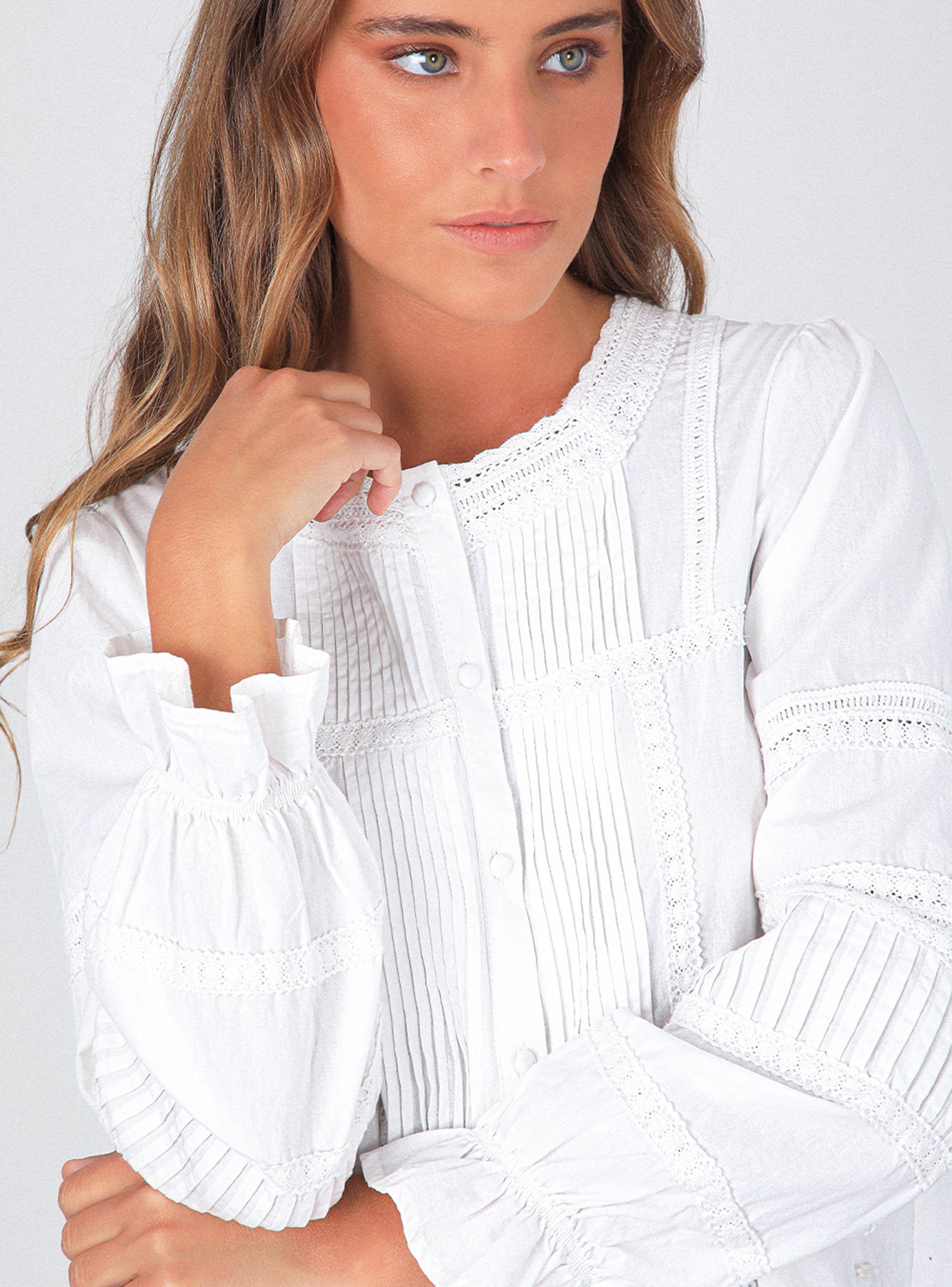Blusa Pliegues Botón White-4
