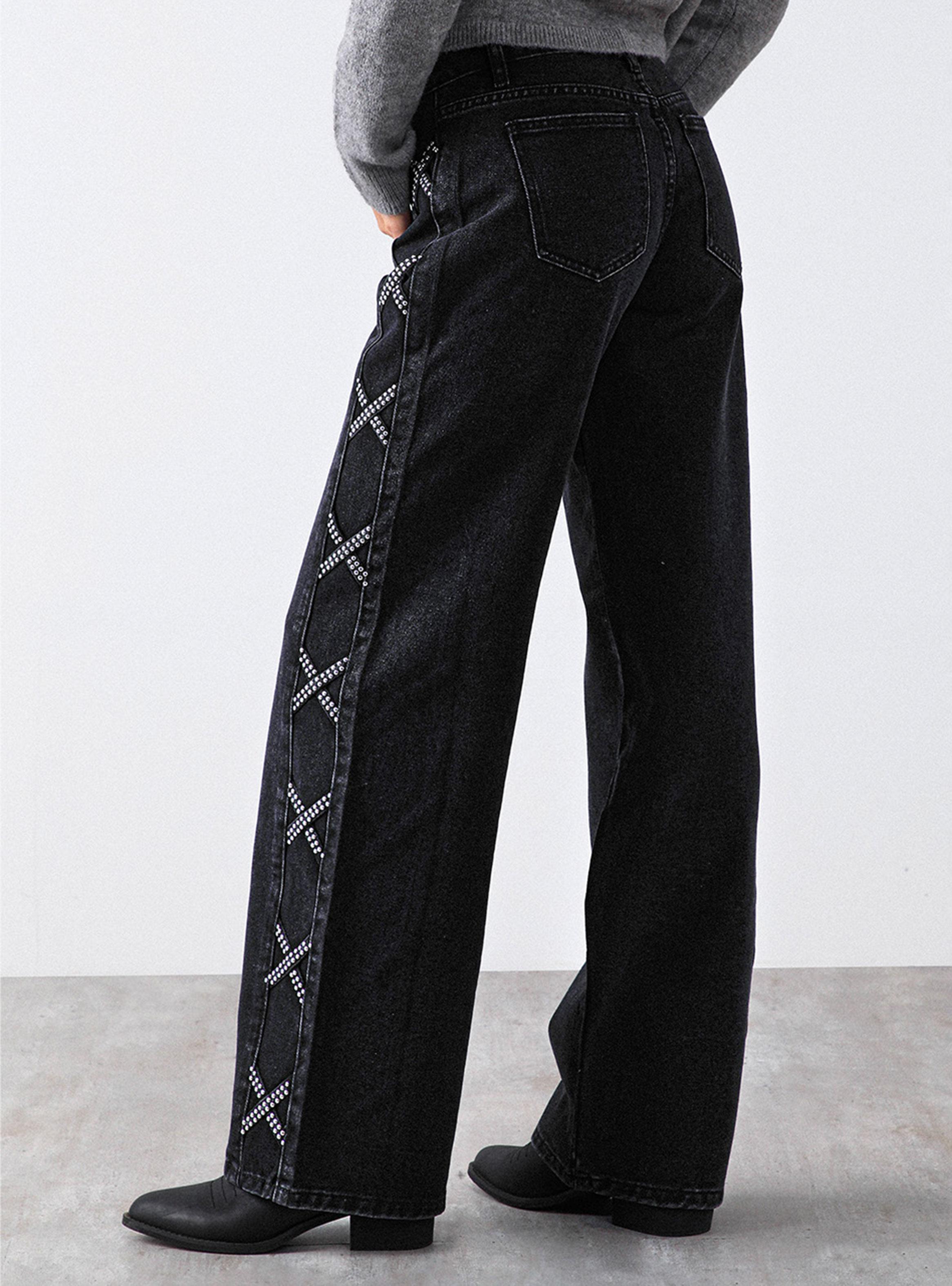 Pantalón Franja Lateral Tachas Black-2