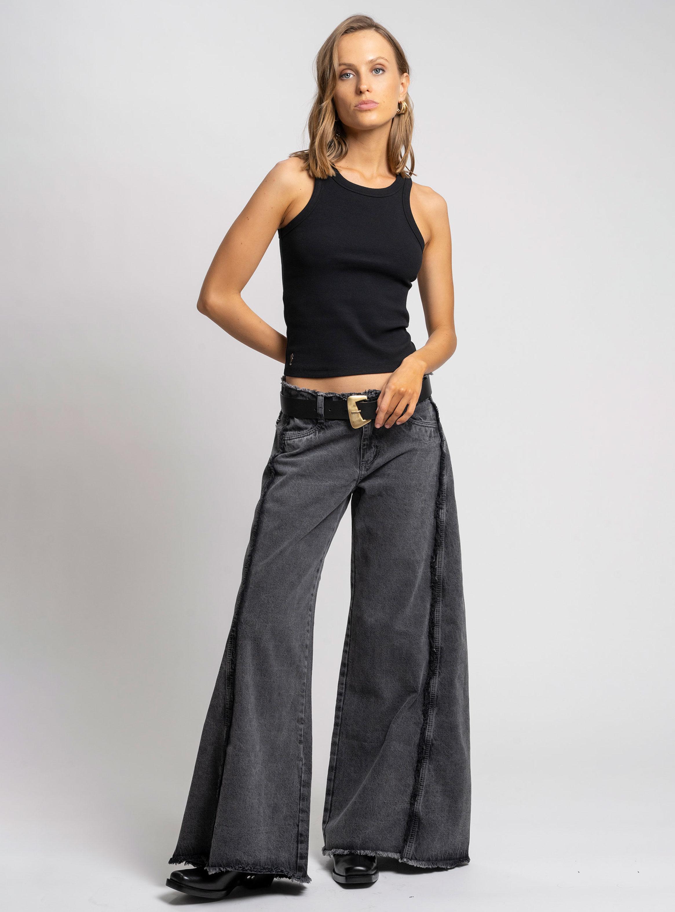 Jeans Tiro Medio Wide Leg Pia Gris-3