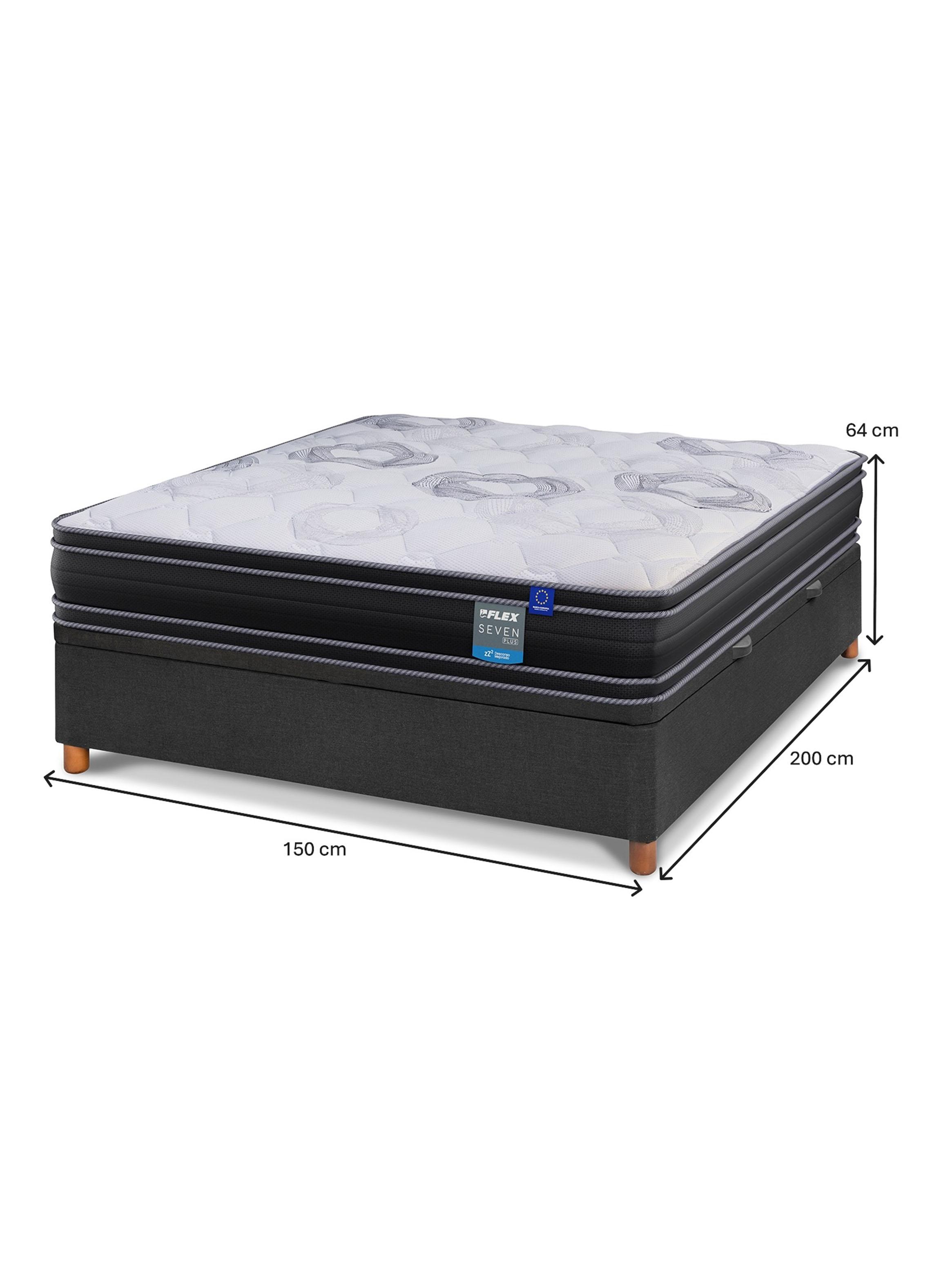 Cama Baúl Seven Plus 2 Plazas + Respaldo Design Grafito + Velador Rover-1