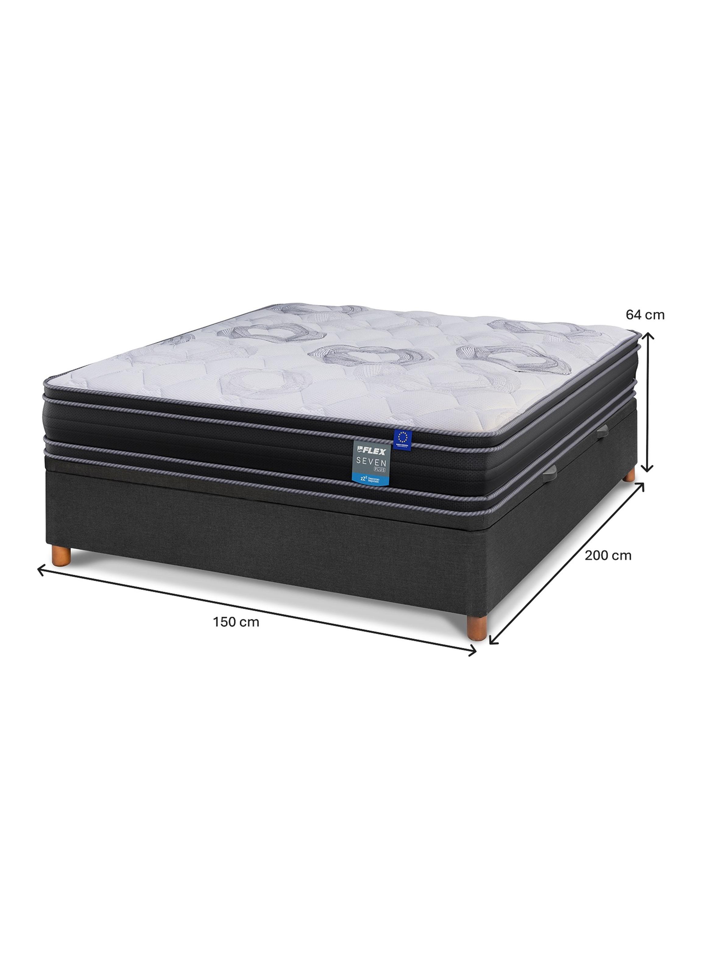 Cama Baúl Seven Plus 2 Plazas + Respaldo Design Gris + Velador Rover-1