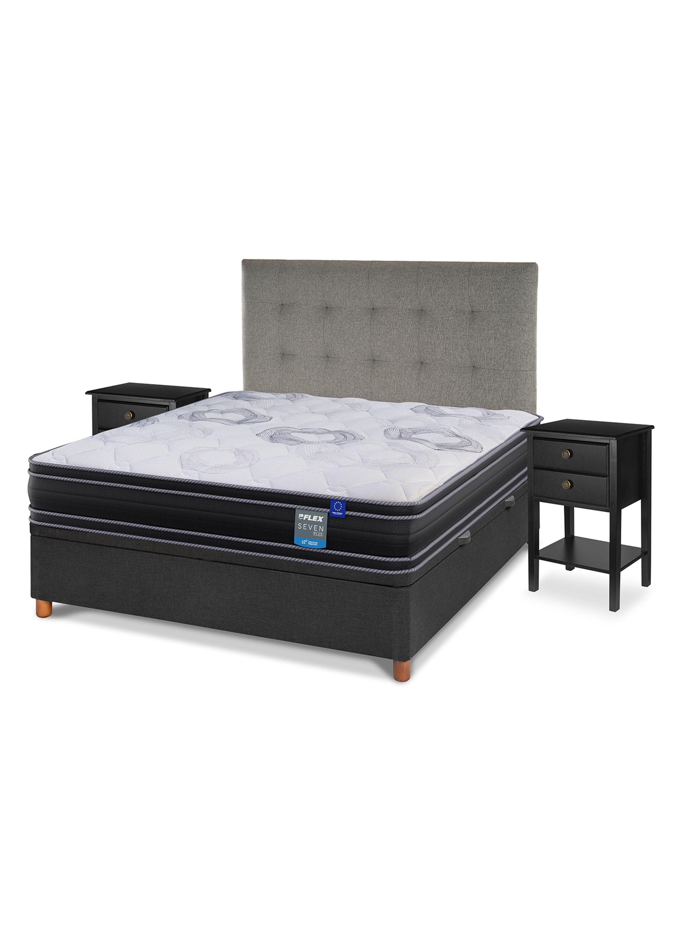 Cama Baúl Seven Plus 2 Plazas + Respaldo Design Gris + Velador Rover-0