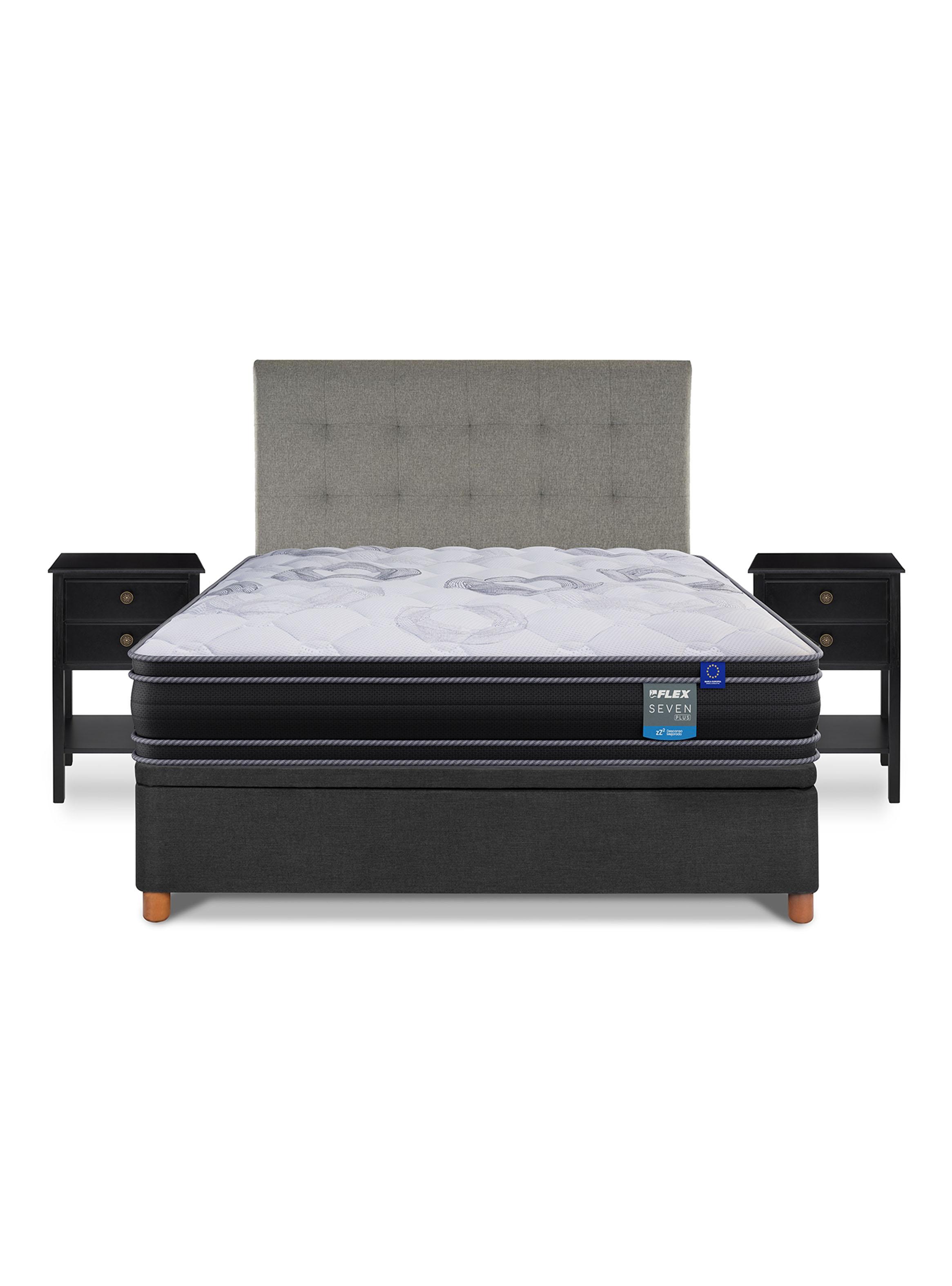 Cama Baúl Seven Plus 2 Plazas + Respaldo Design Gris + Velador Rover-2