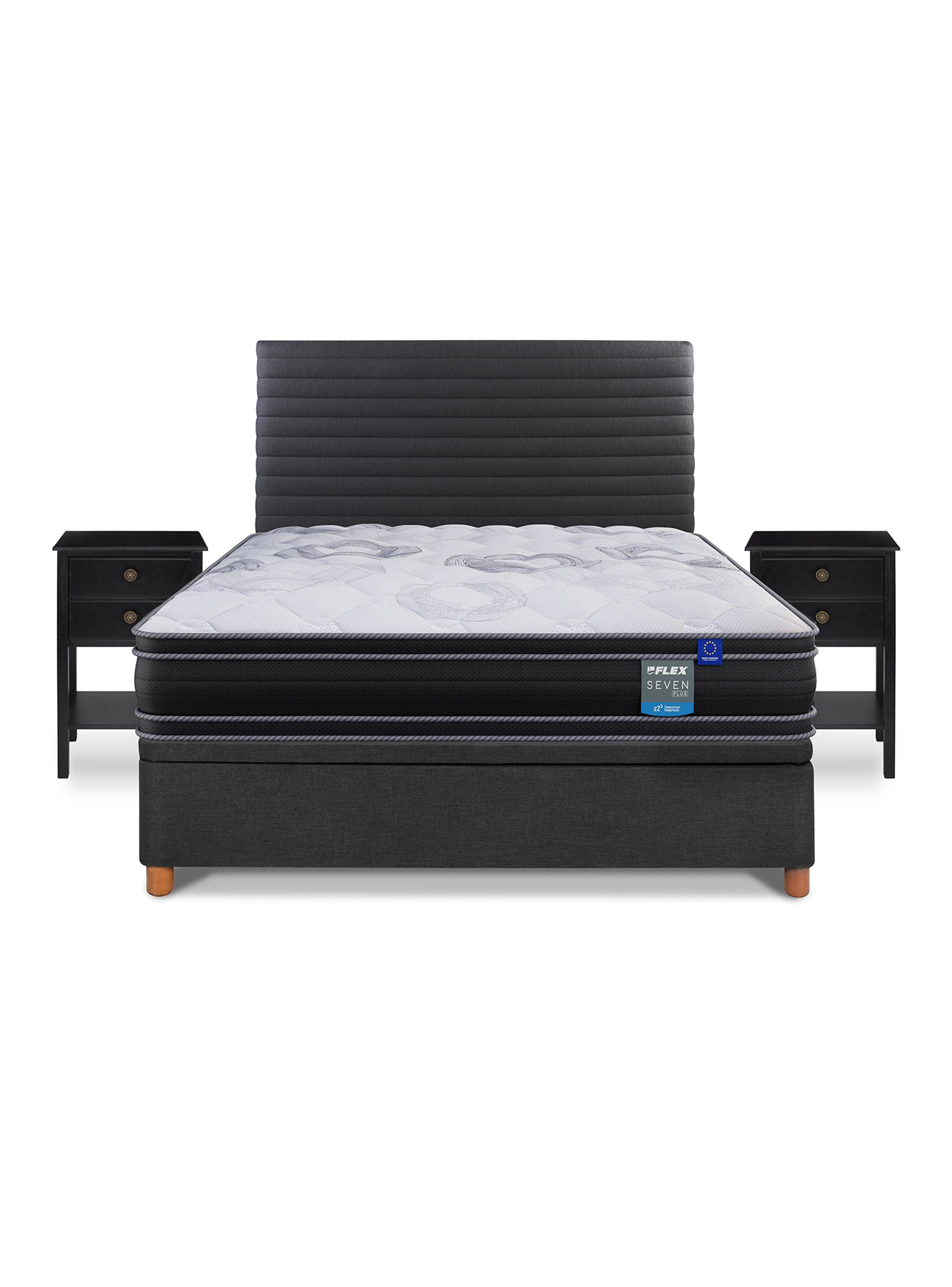 Cama Baúl Seven Plus 2 Plazas + Respaldo Modern Grafito + Velador Rover-2