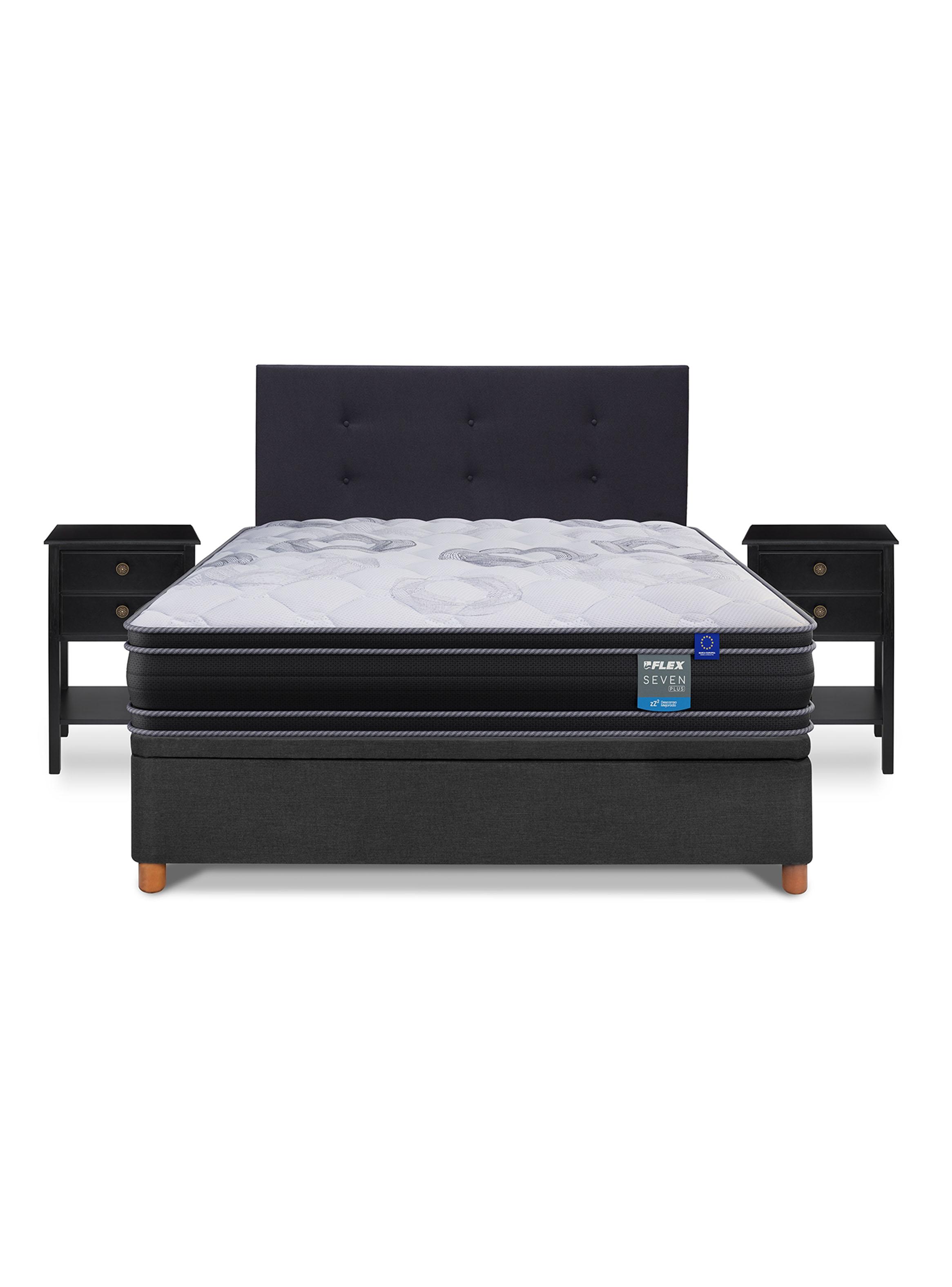 Cama Baúl Seven Plus 2 Plazas + Respaldo Royal Negro + Velador Rover-2