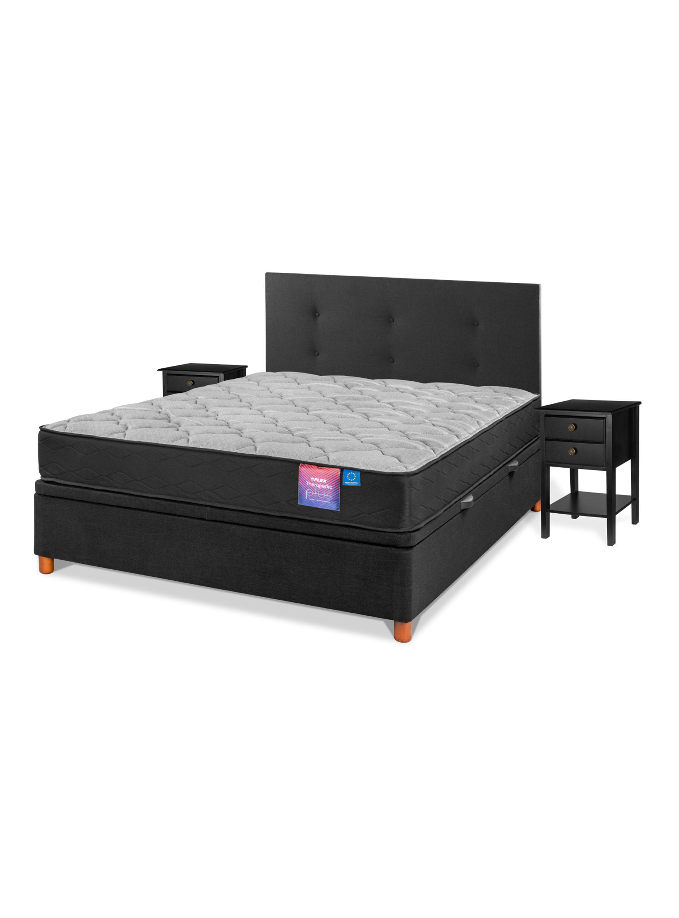 Cama Baúl Therapedic Plus 2 Plazas + Respaldo Royal Velador -0
