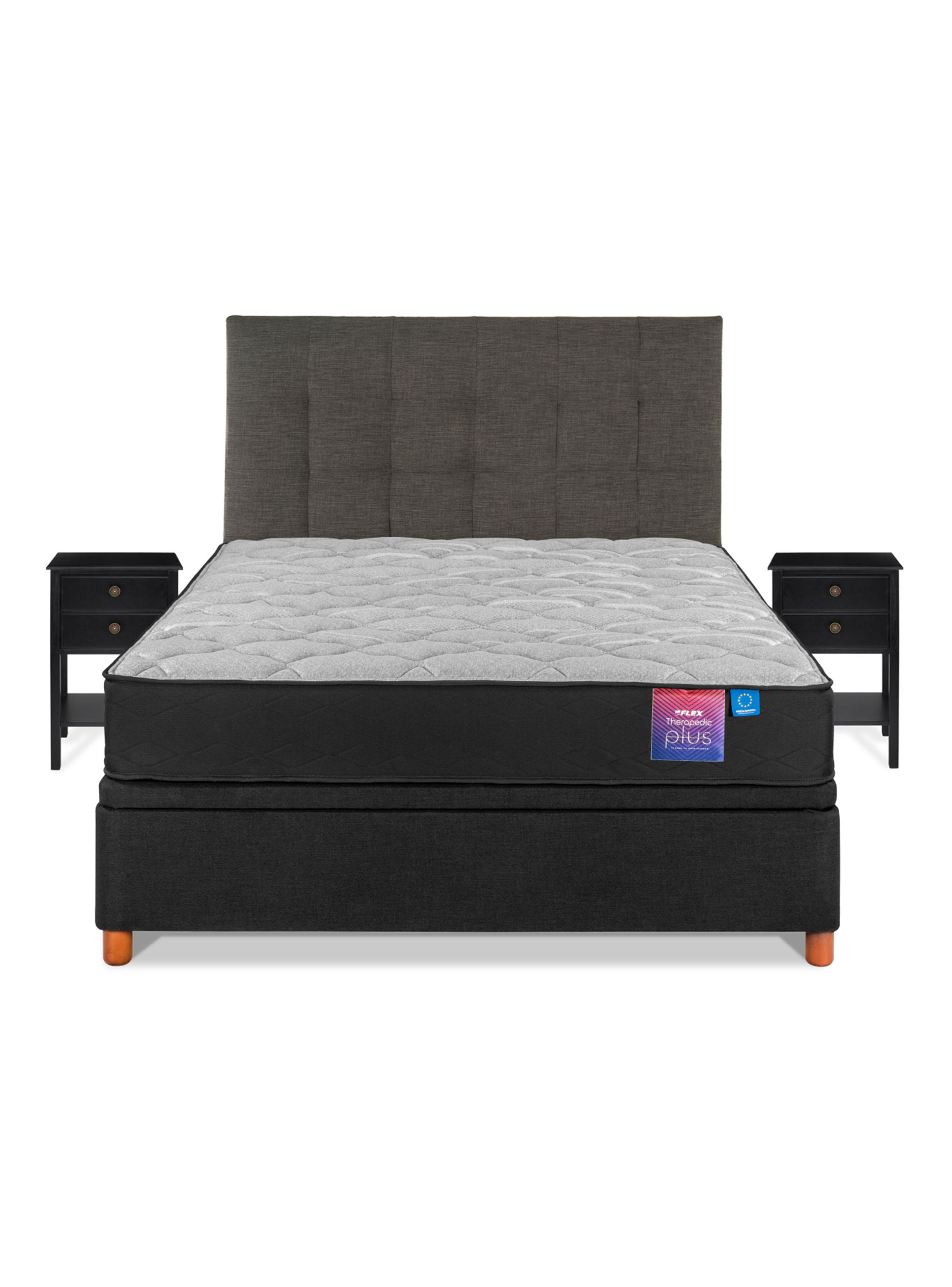 Cama Baúl Therapedic Plus 2 Plazas + Respaldo + Velador -1