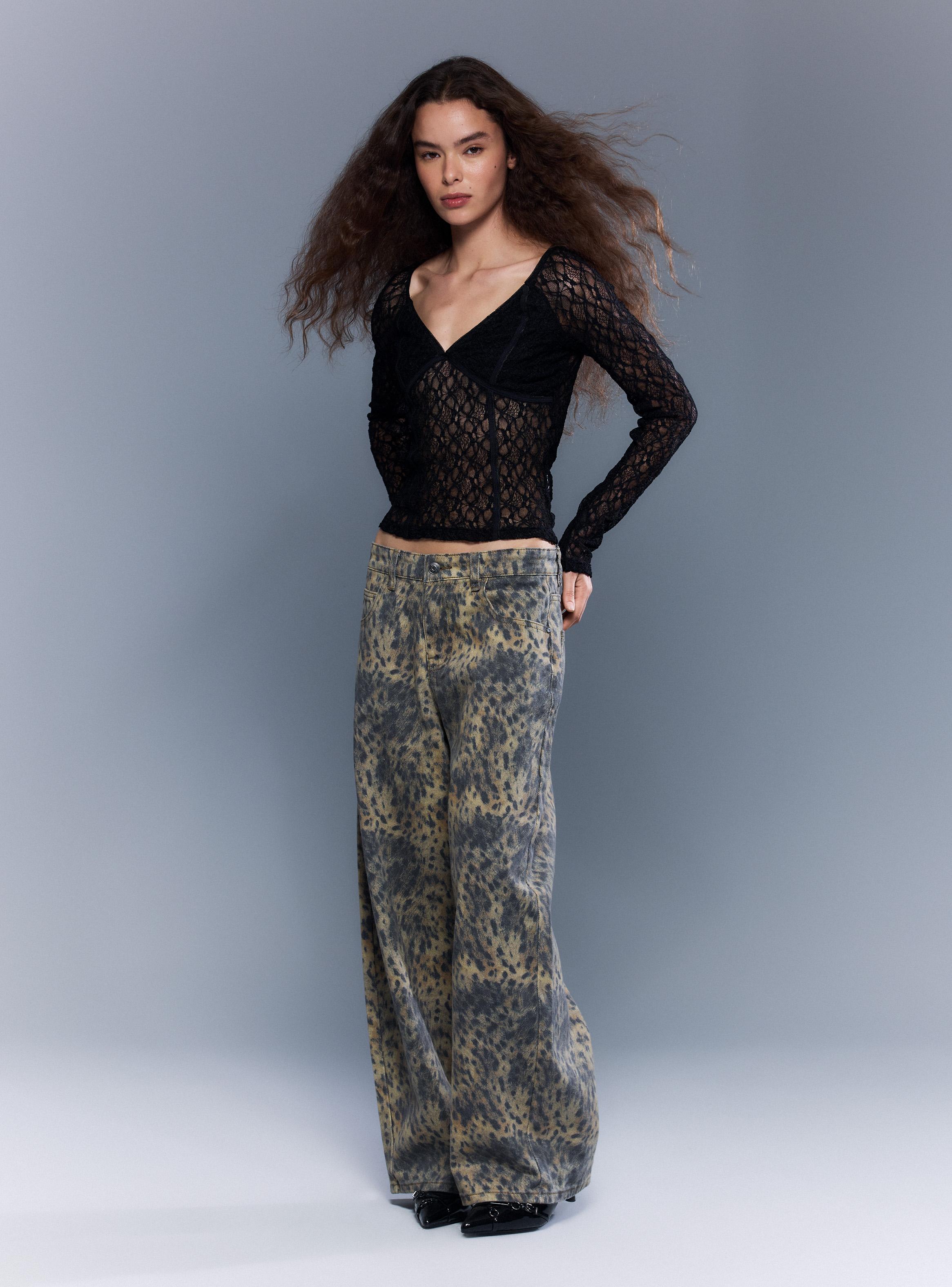 Pantalón Animal Print Baggy Leg Tiro Alto-4