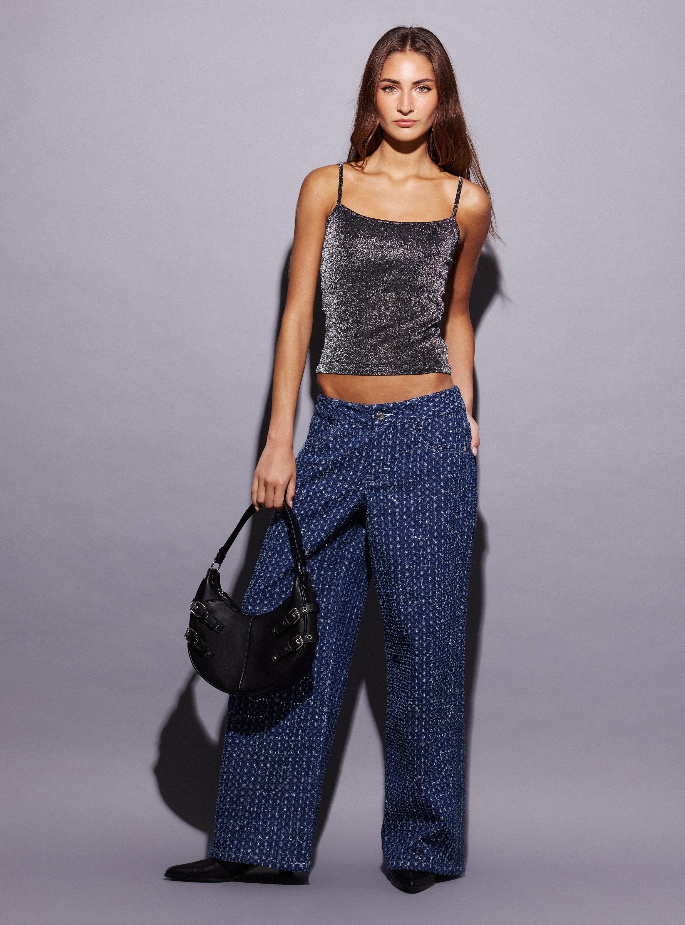 Jeans Wide Leg Tiro Alto Lentejuelas-4