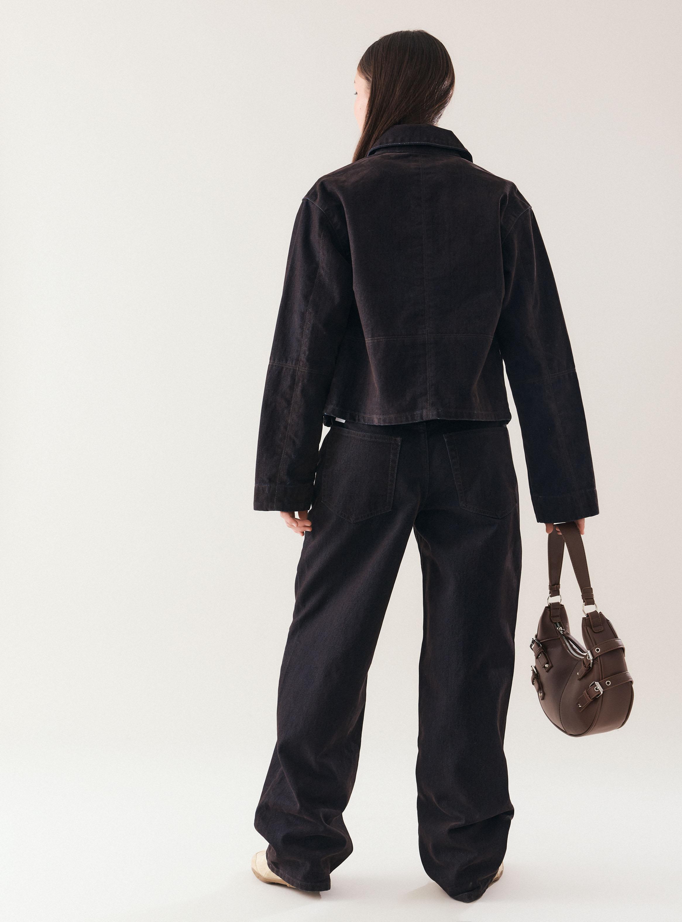 Chaqueta Denim Boxy Fit Cierre Frontal y Tacto Terciopelo-5