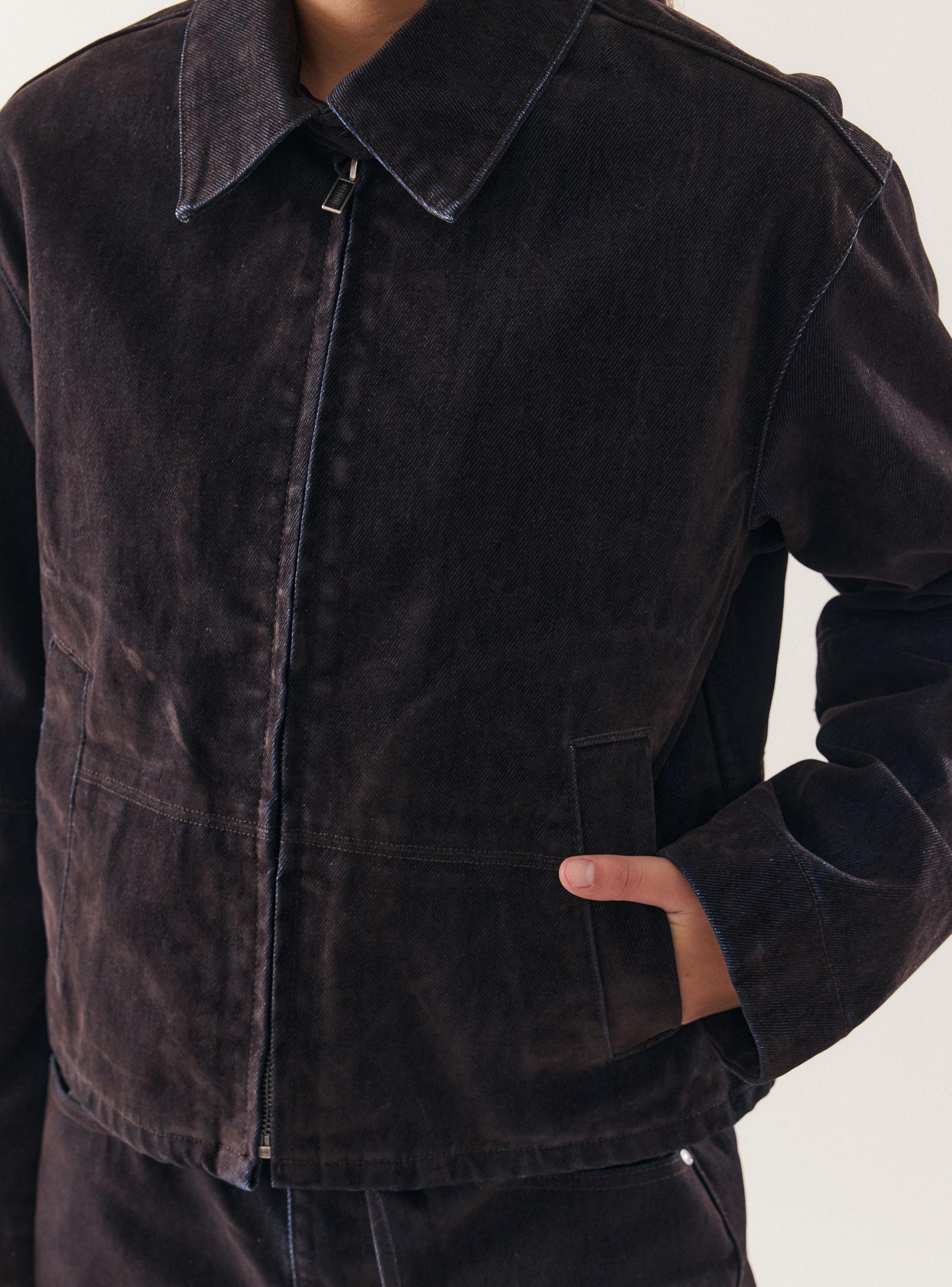 Chaqueta Denim Boxy Fit Cierre Frontal y Tacto Terciopelo-3