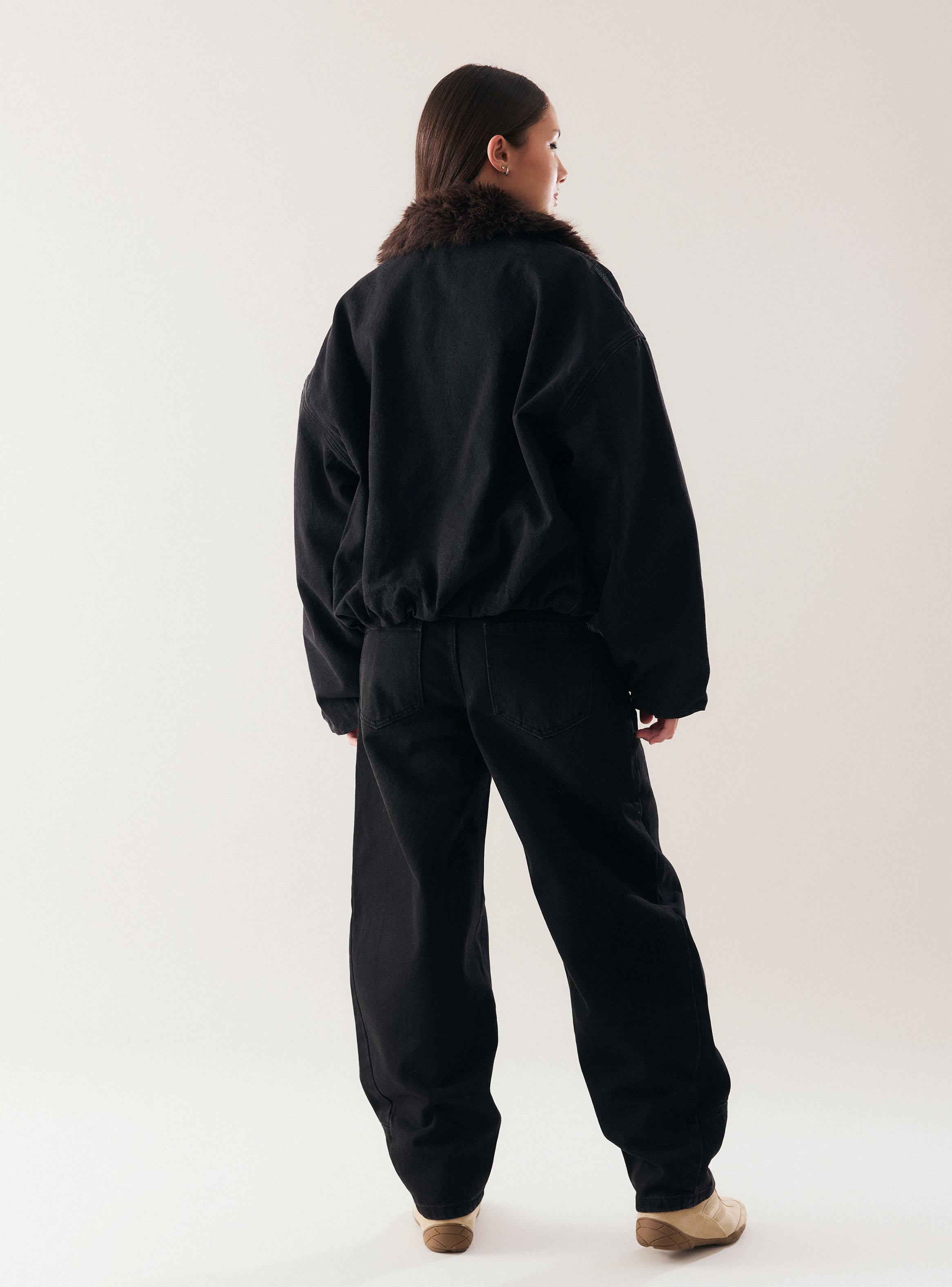 Chaqueta Bomber Cuello Piel-5