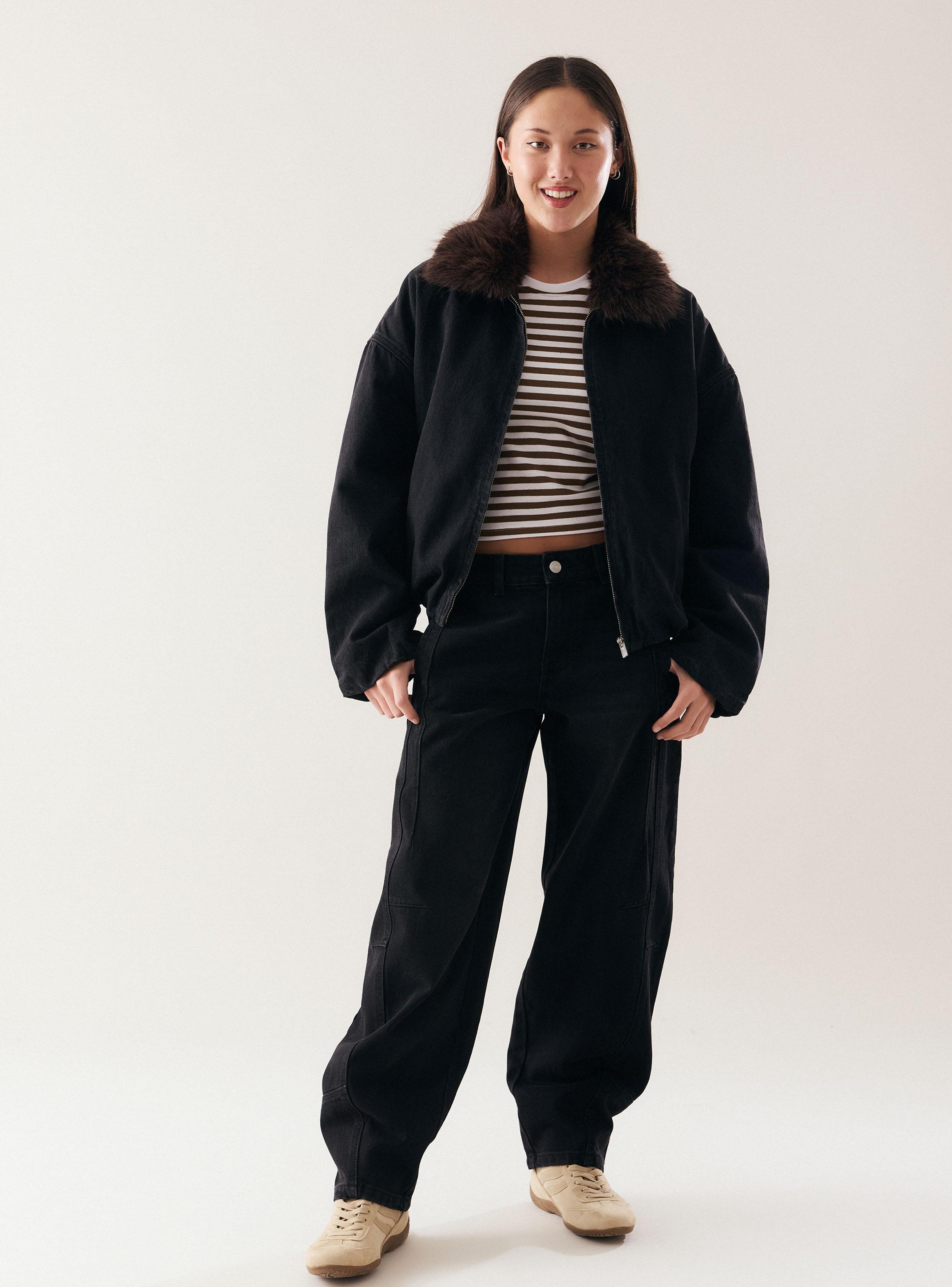 Chaqueta Bomber Cuello Piel-4