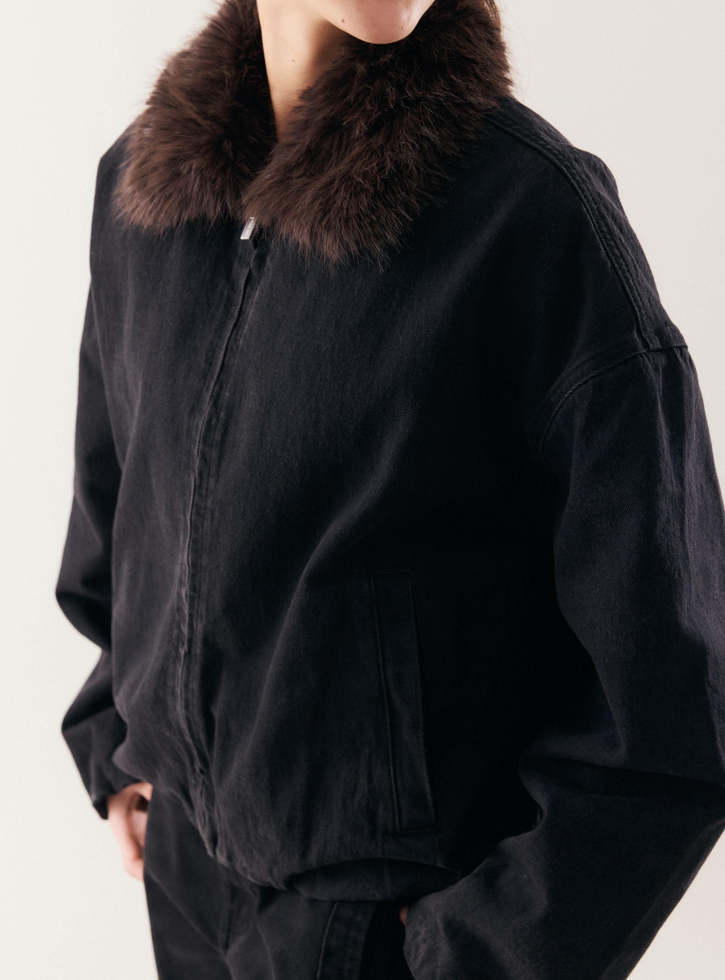 Chaqueta Bomber Cuello Piel-3