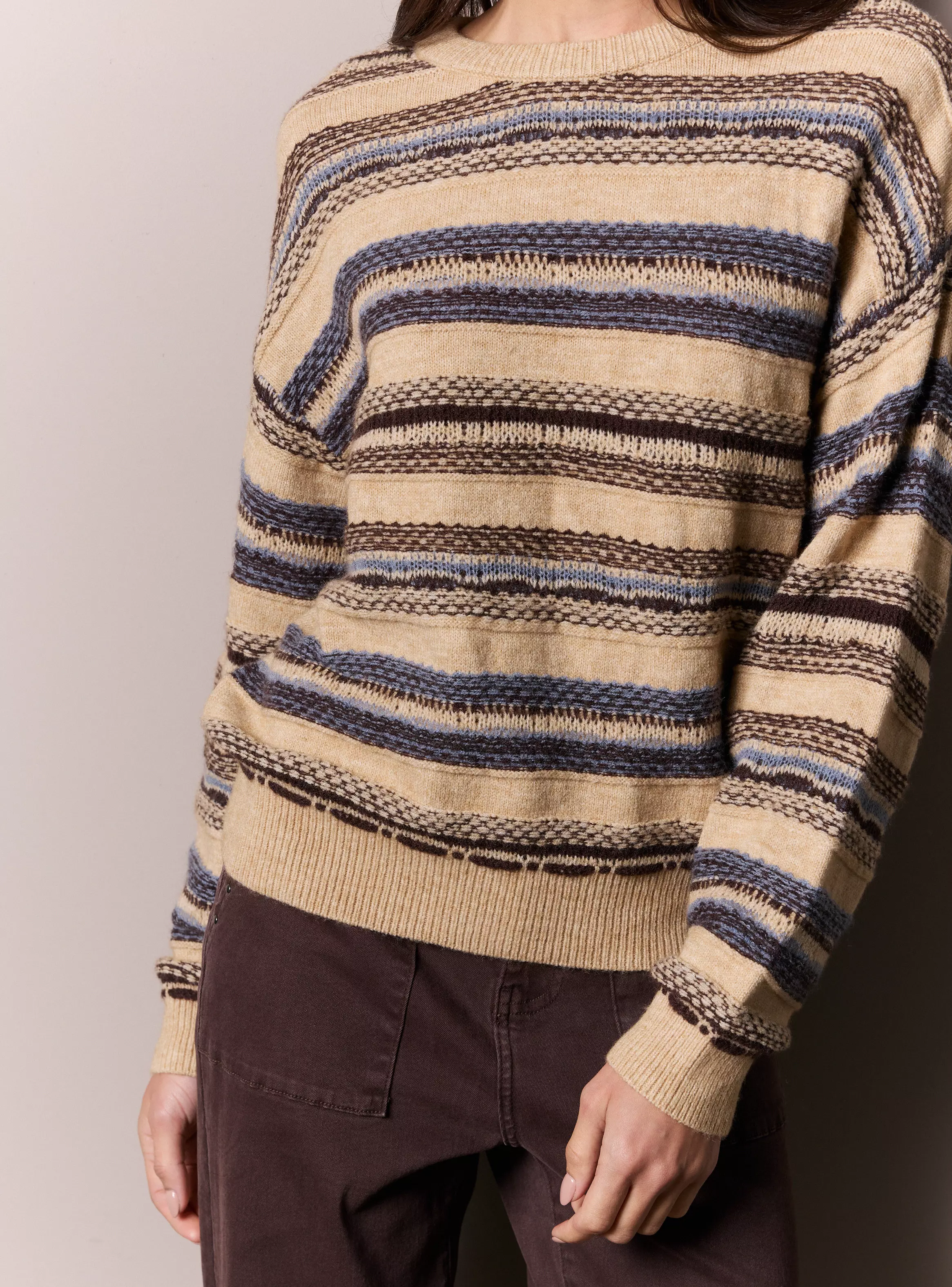 Sweater Jaspeado con Mezcla de Texturas-3