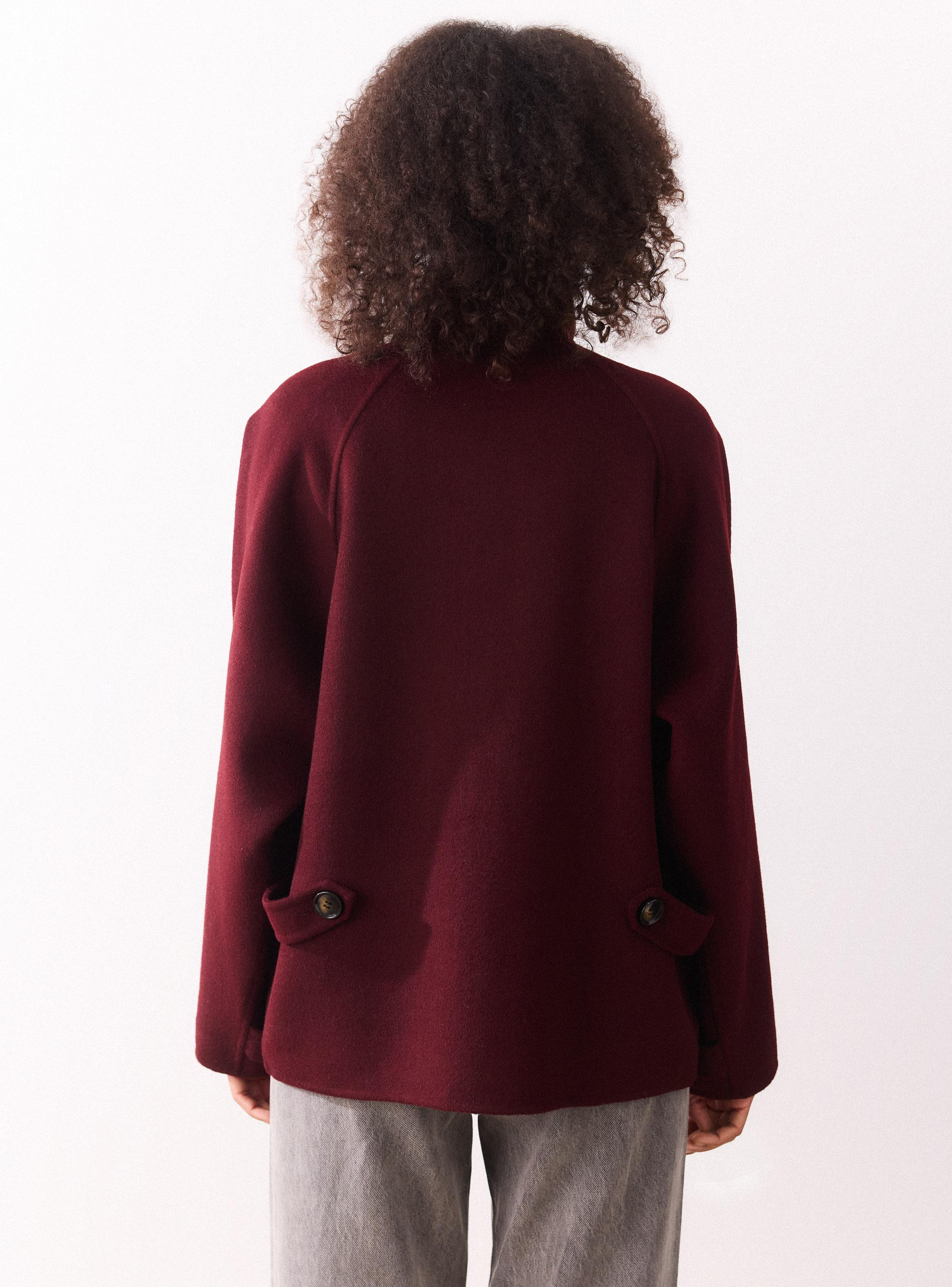 Chaqueta Cuello Alto y Botones en Mangas con Lana-3