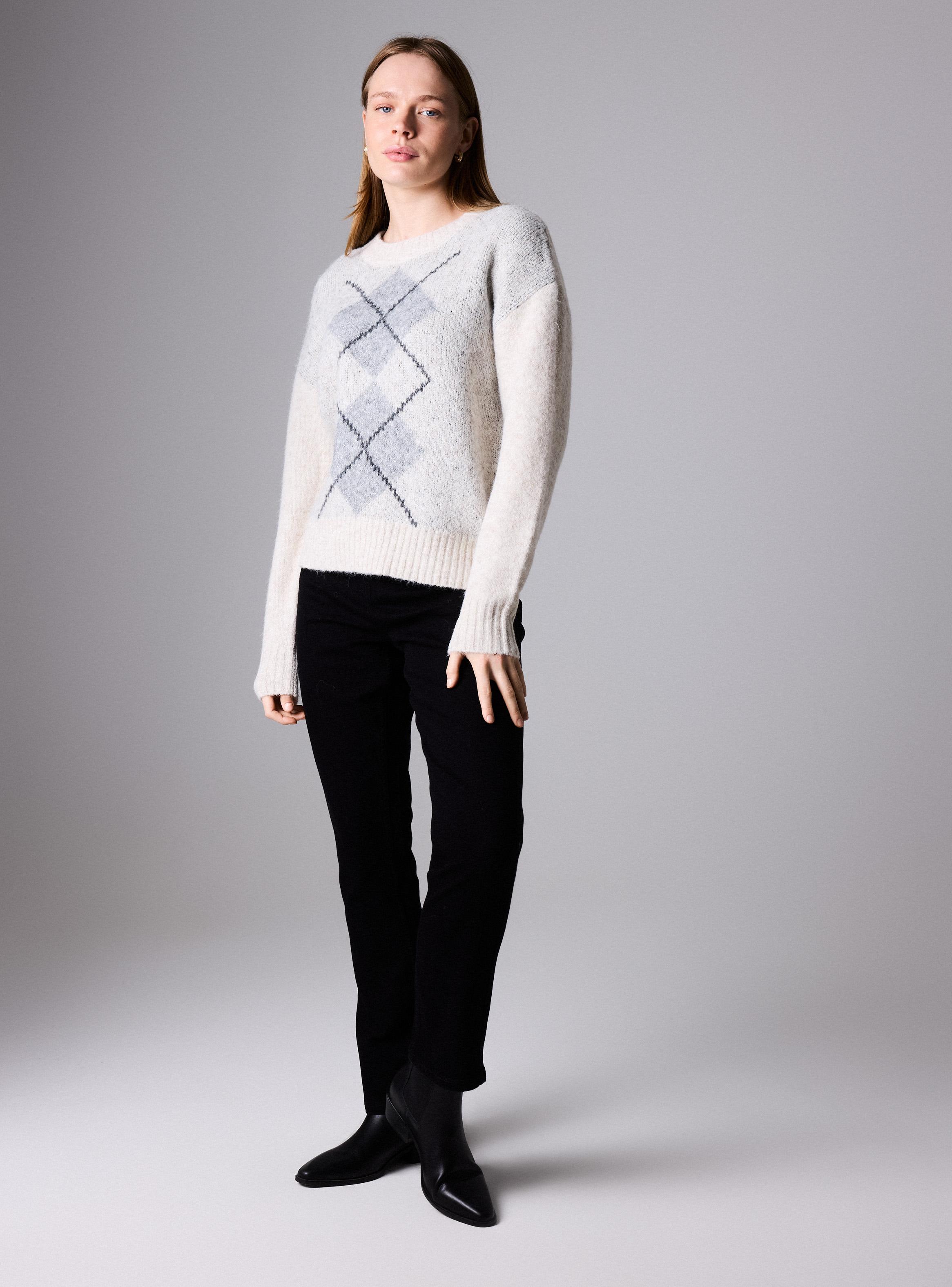 Sweater Jacquard Rombos de Hombros Ligeramente Caídos-4