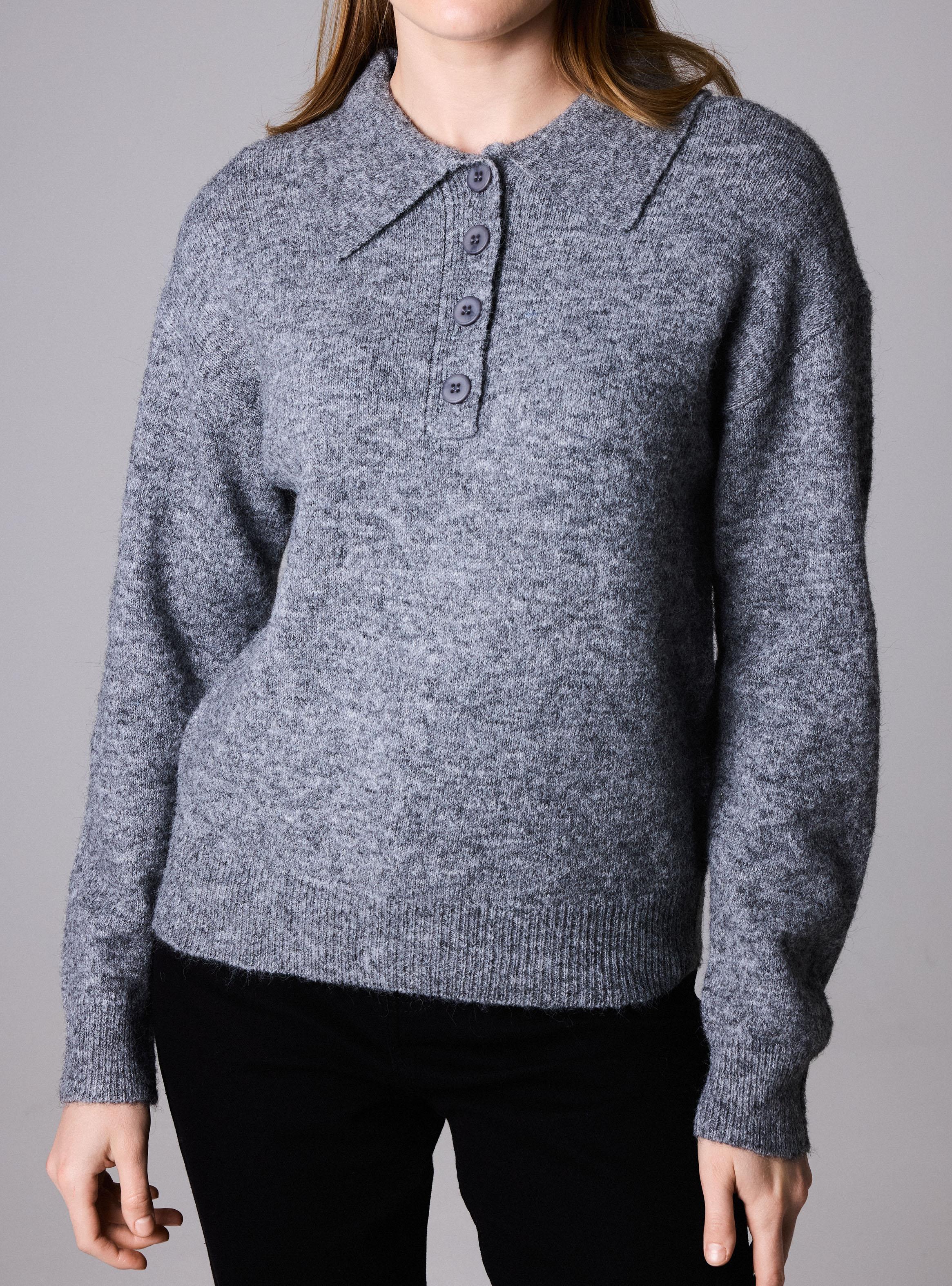 Sweater Rayado Estilo Polo con Botones Frontales-2