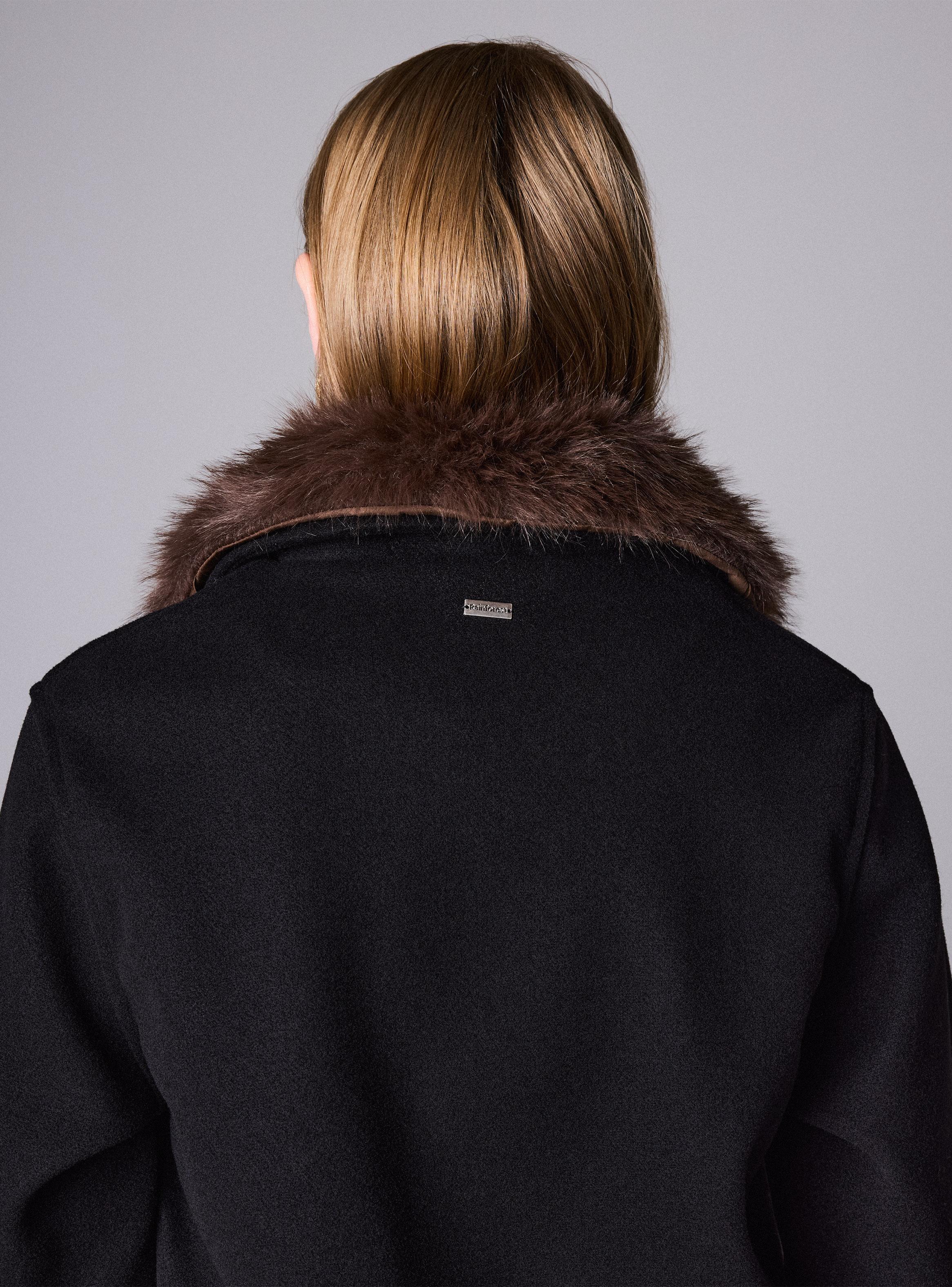 Chaqueta de Paño con Cuello de Pelo Sintético Corte Recto-3