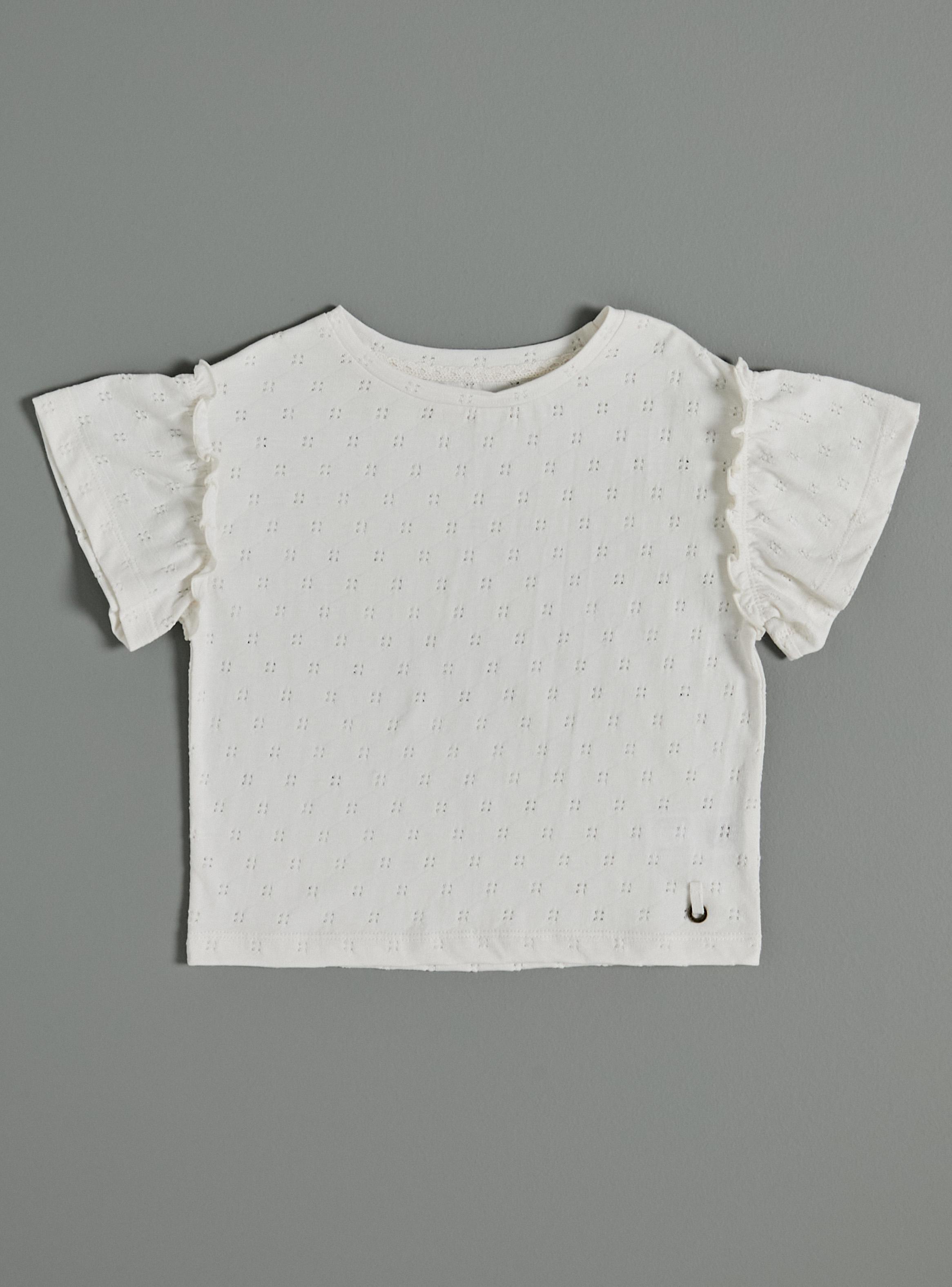 Polera Manga Recogida y Tela con Efecto Broderie Bordada-1