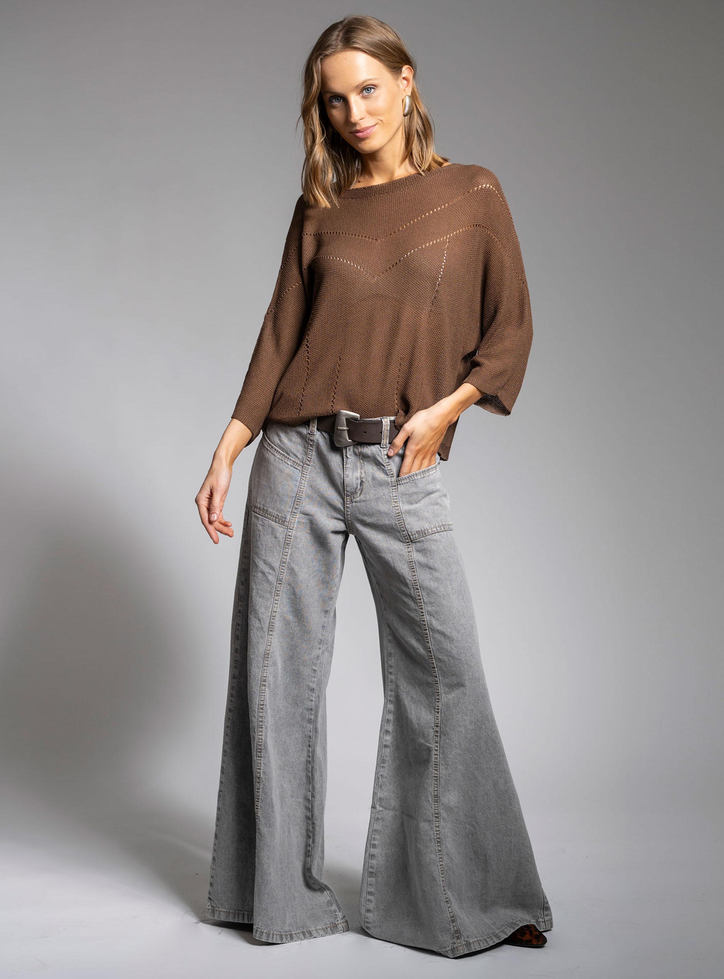 Jeans Ancho Tiro Medio Gris-2