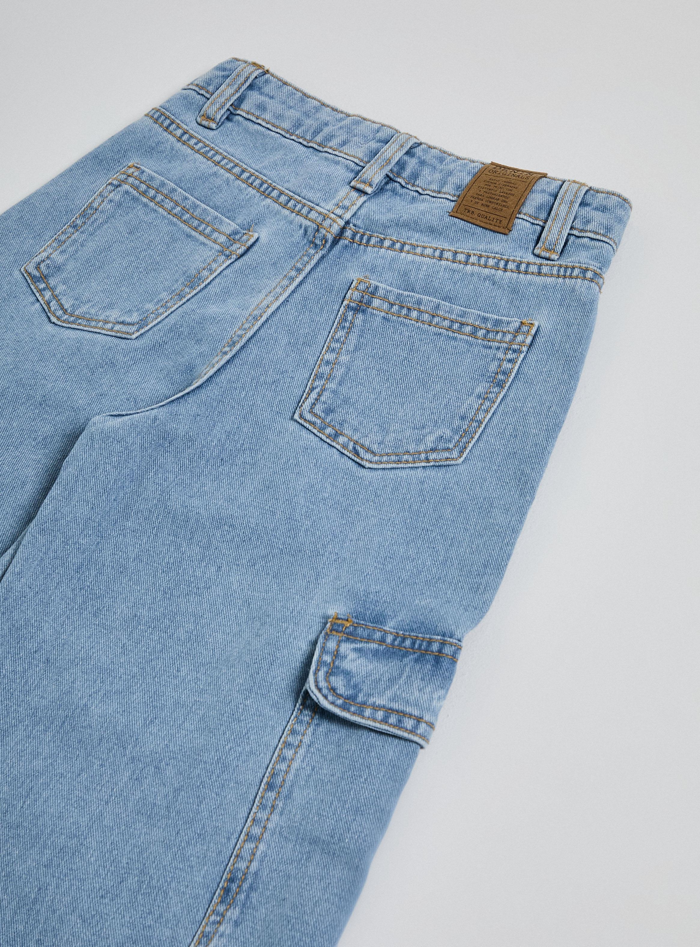 Jeans Wide Leg Multi Bolsillos Cargo Niña-2
