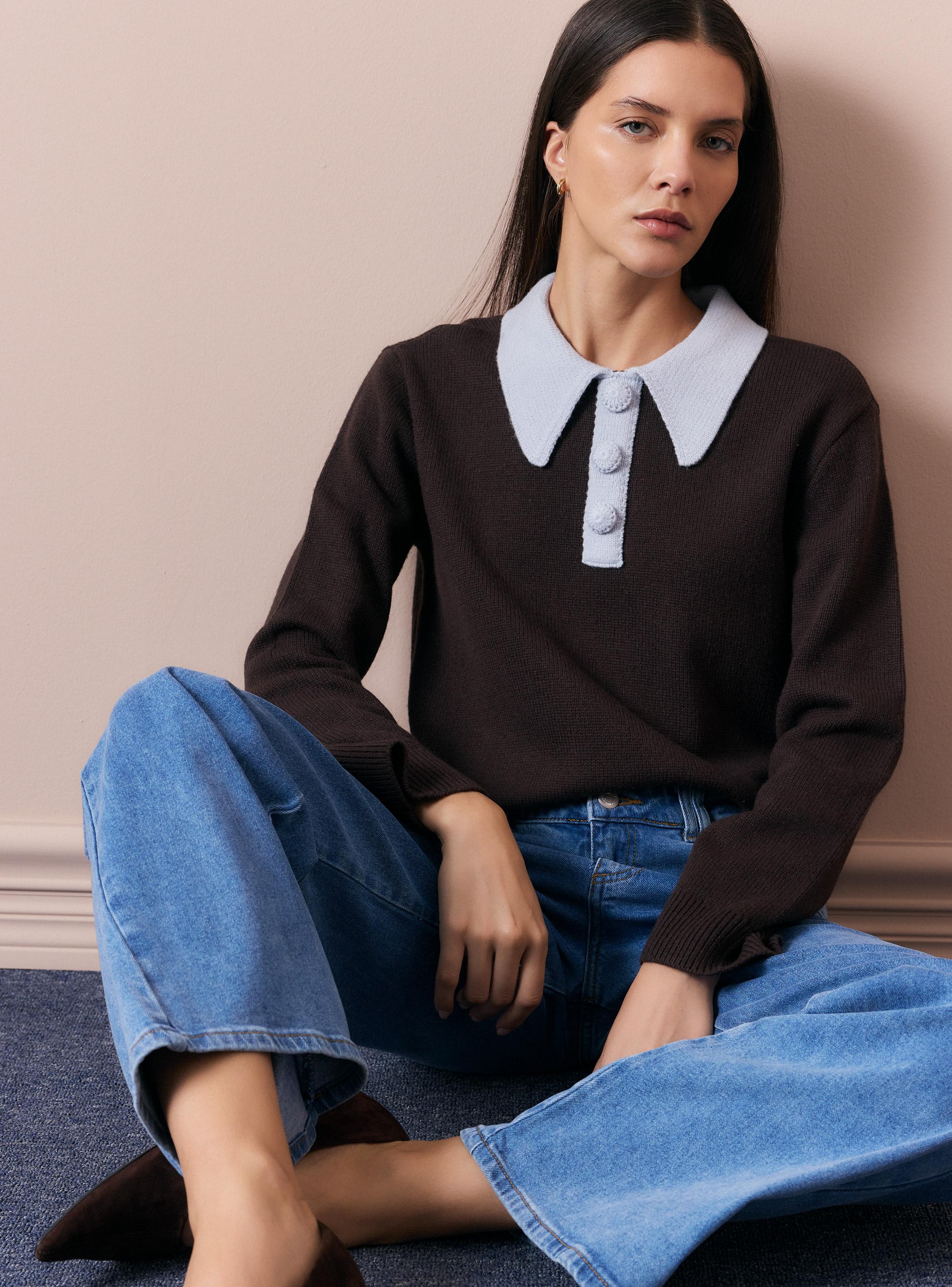 Sweater Cuello Polo con Botones Contiene Lana Merino-3