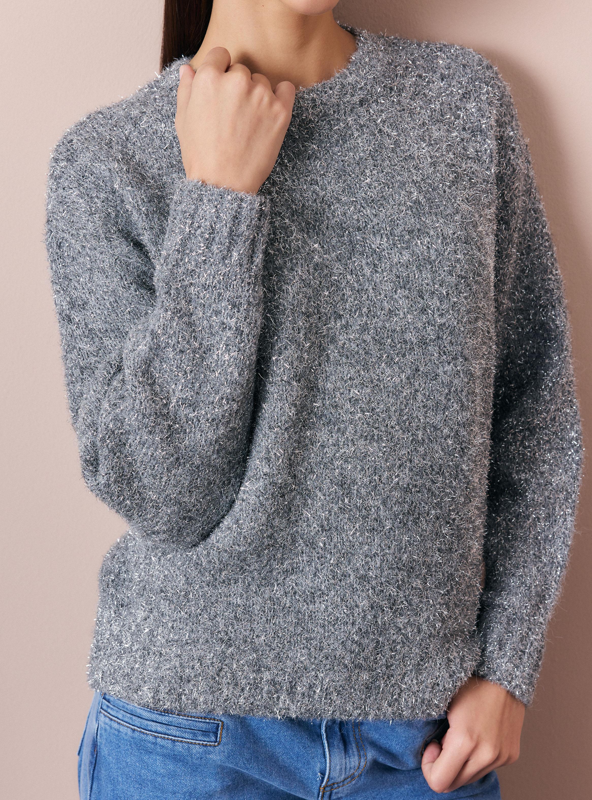 Sweater Escote Redondo y Detalles de Hilo Metalizado-3