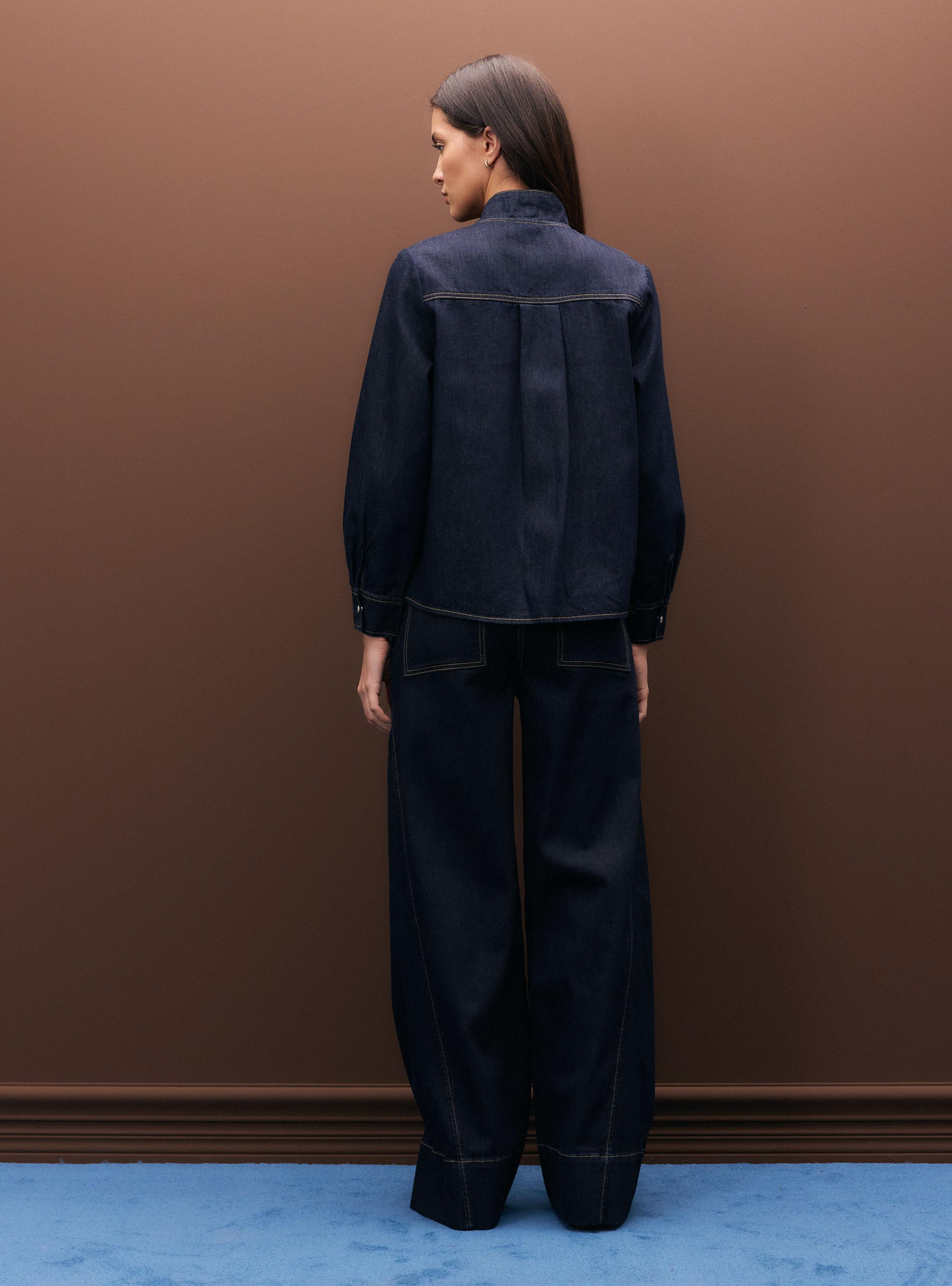 Blusa Denim Botones y Cuello con Lazos-5