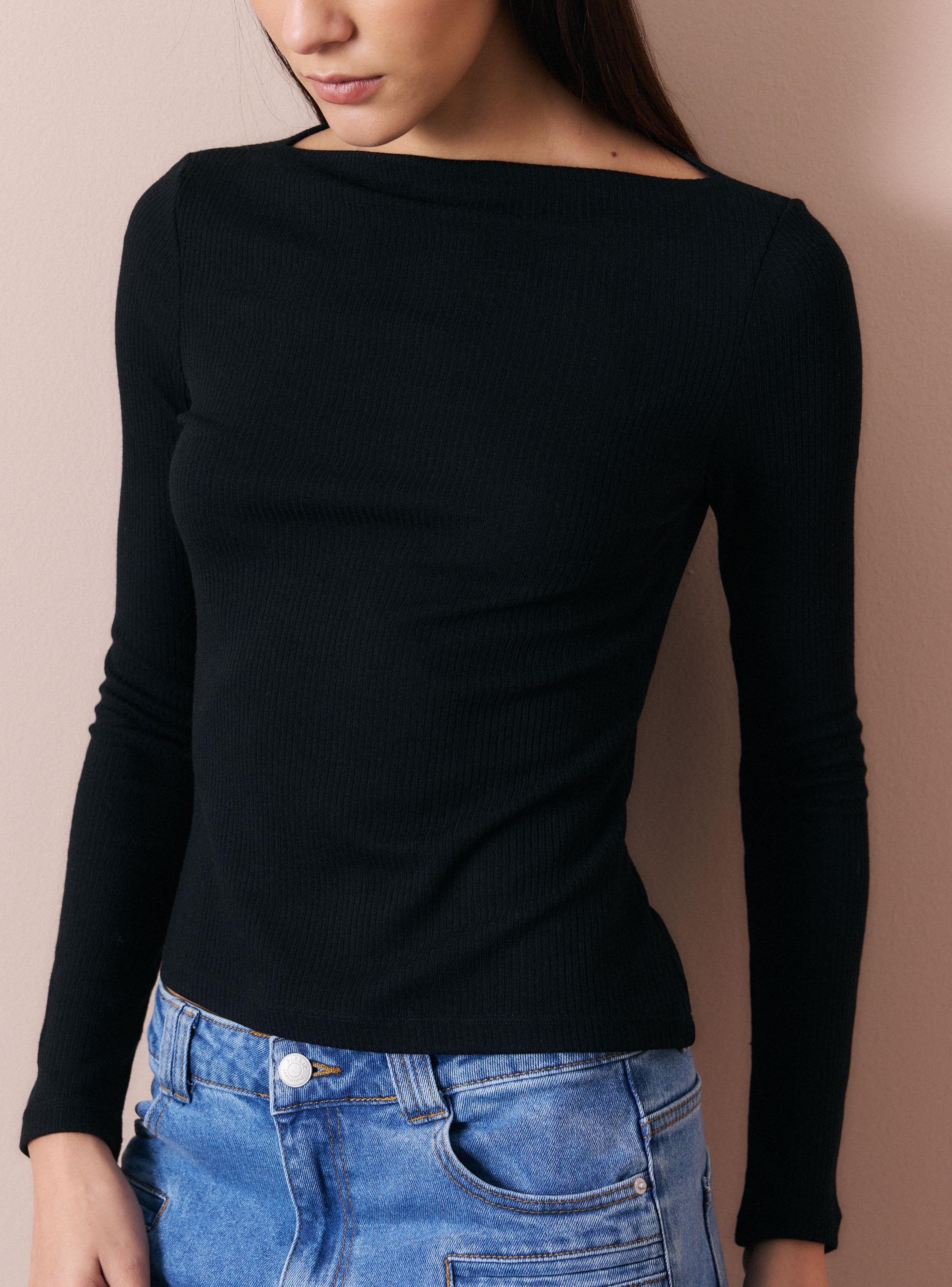 Polera Cuello Bote Manga Larga Acanalada-3