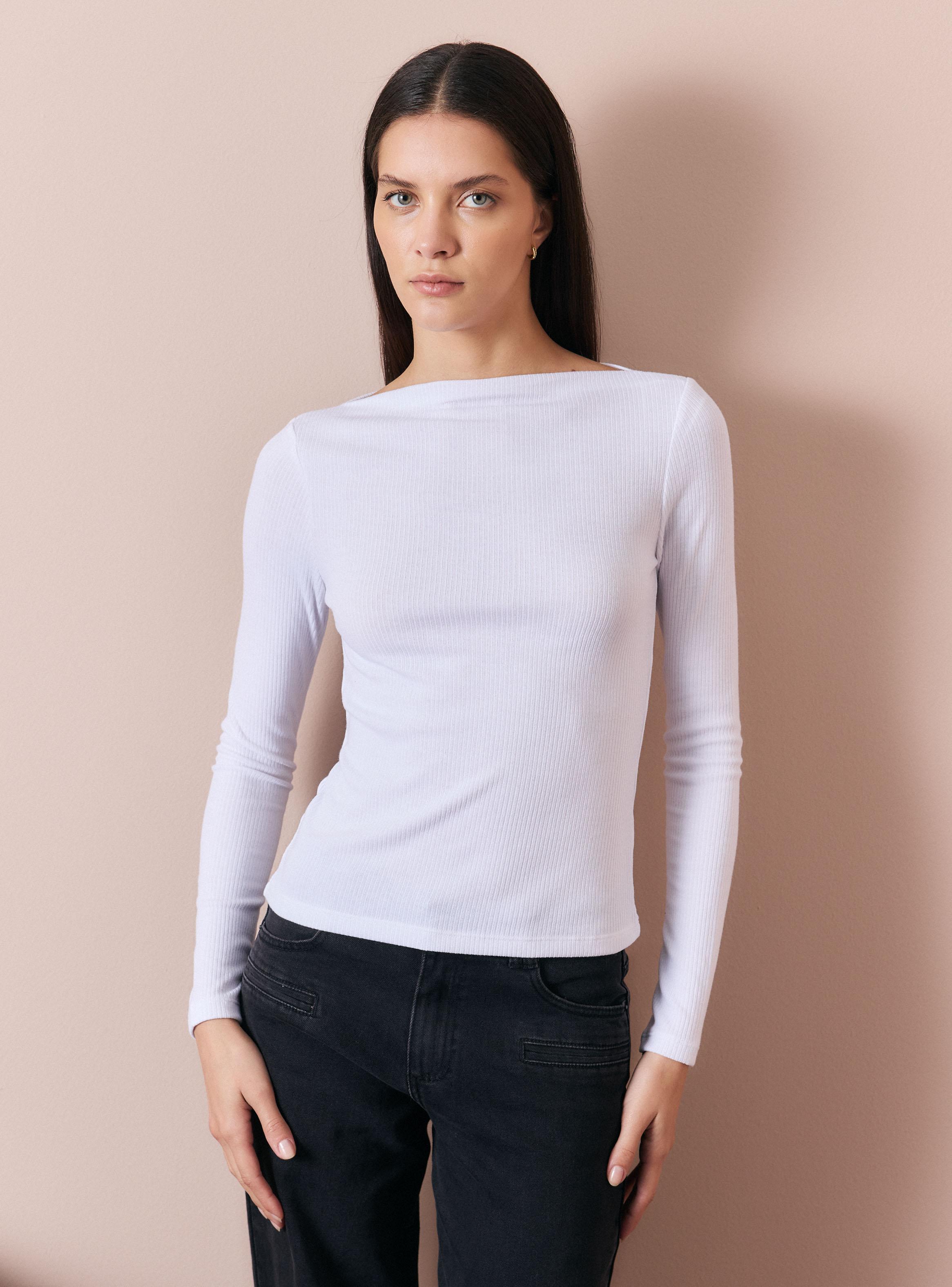 Polera Cuello Bote Manga Larga Acanalada-0