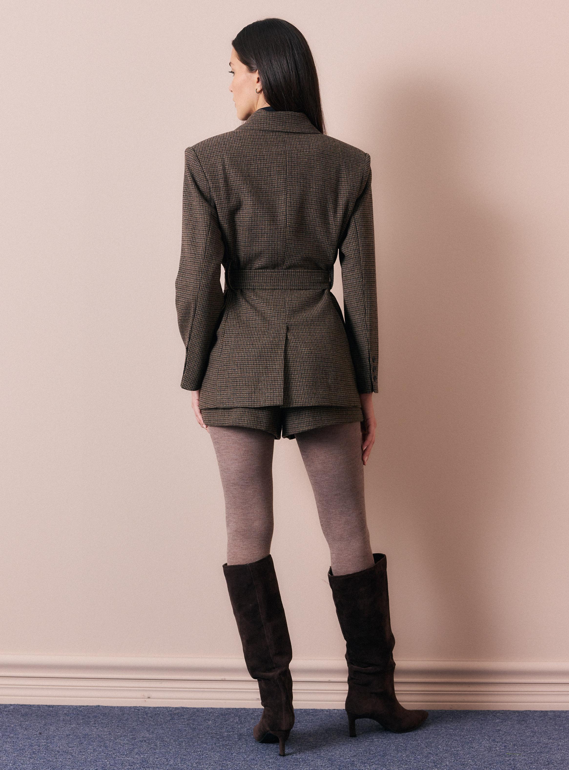 Blazer Cuadros con Cinturón Contiene Lana-5