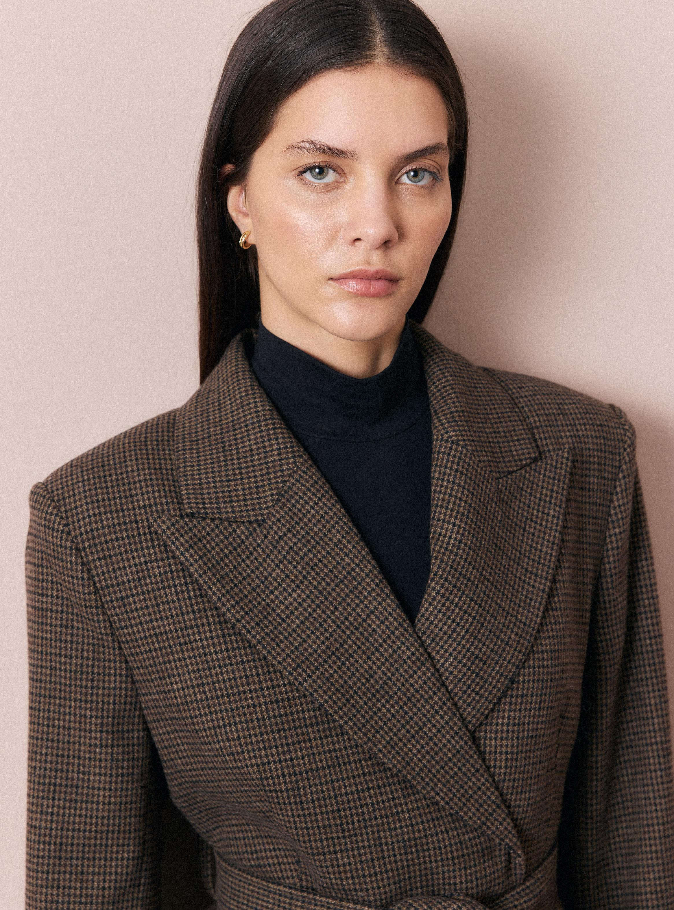 Blazer Cuadros con Cinturón Contiene Lana-2