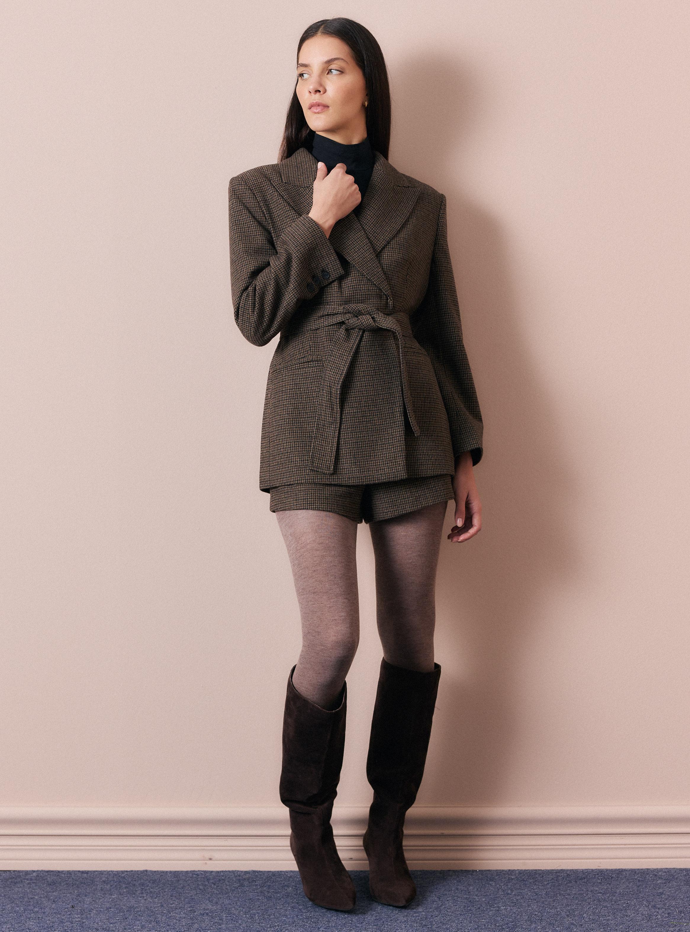Blazer Cuadros con Cinturón Contiene Lana-4