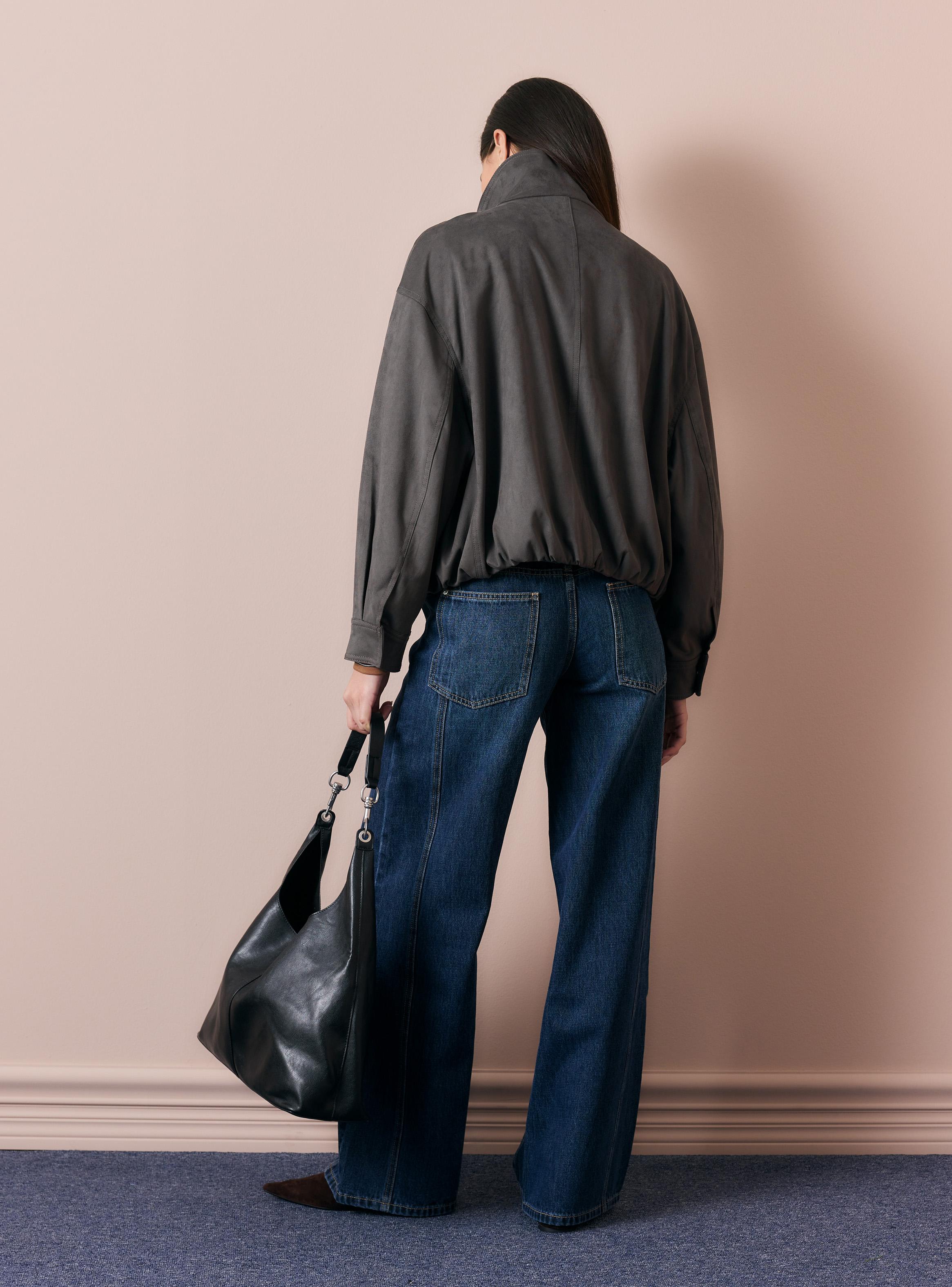 Chaqueta Bomber Efecto Gamuza con Cuello Alto y Cierre-5