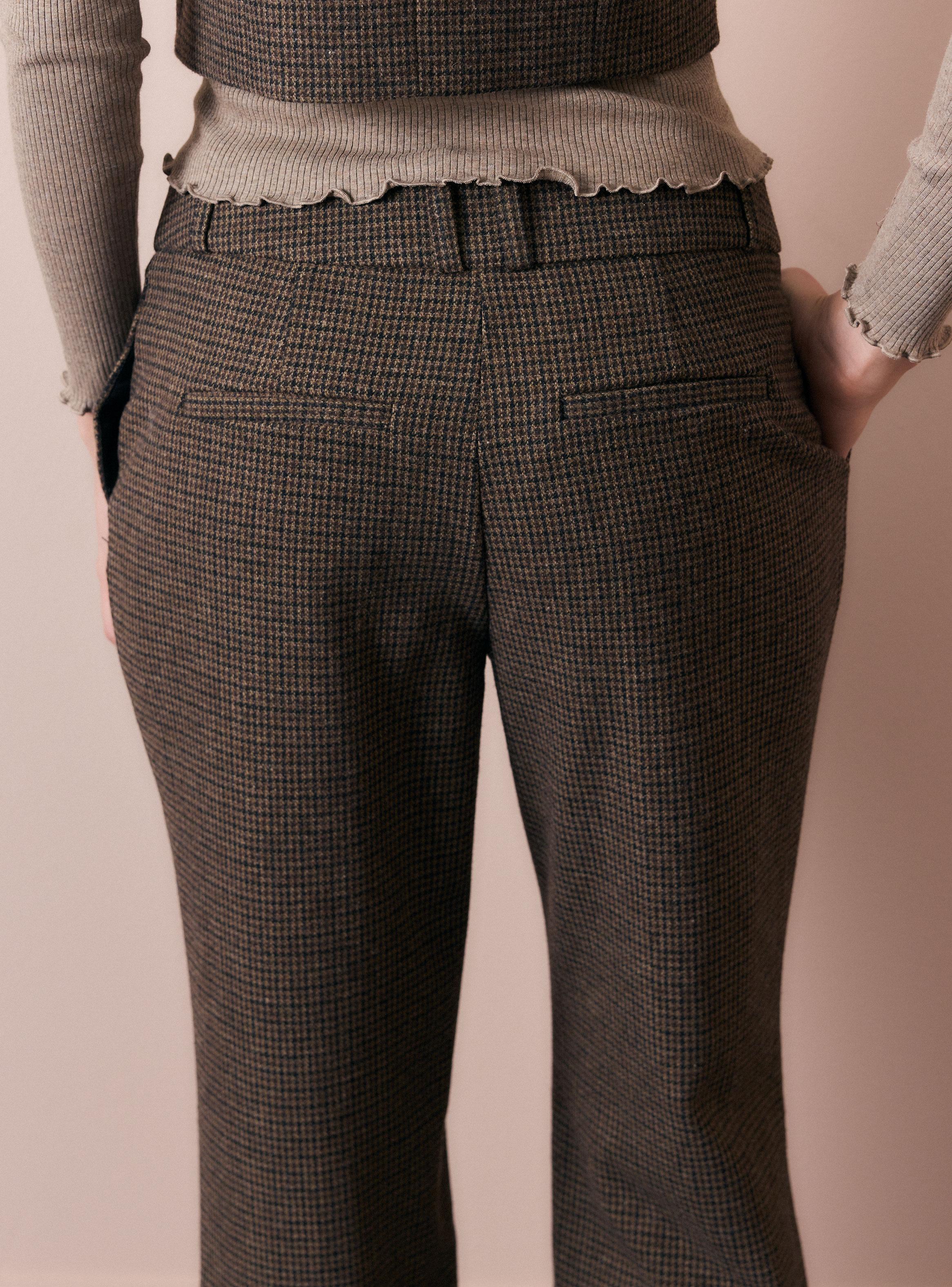 Pantalón Cuadros Flare Tiro Alto Contiene Lana-3