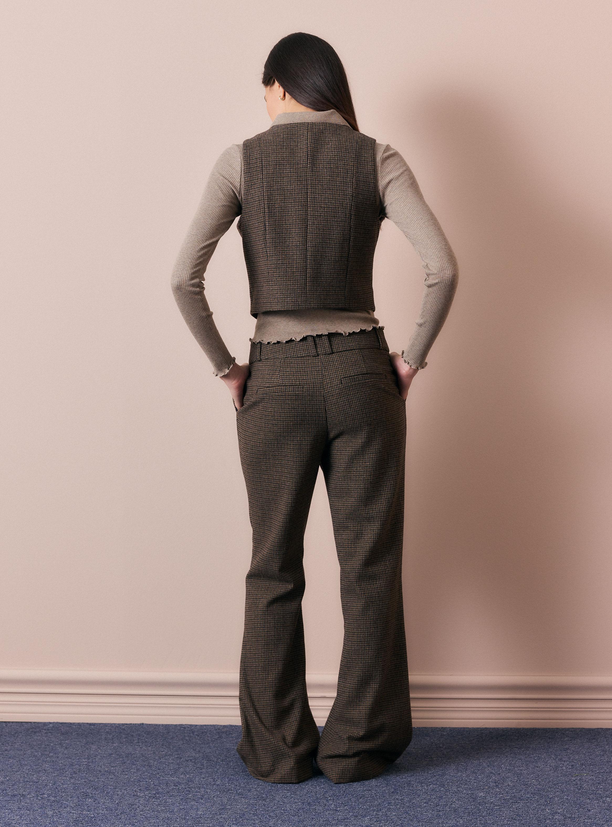 Pantalón Cuadros Flare Tiro Alto Contiene Lana-5
