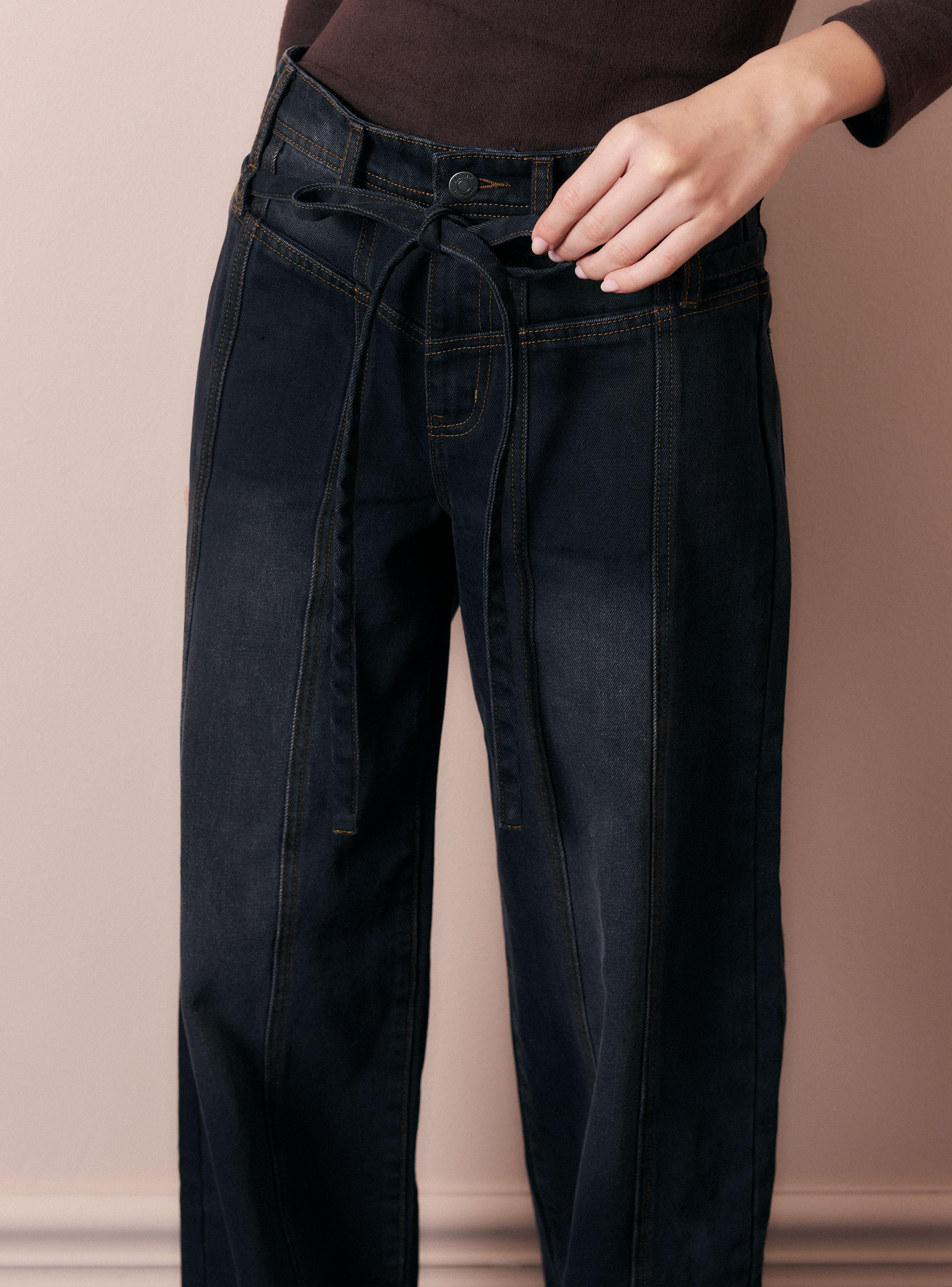 Jeans Wide Leg Tiro Alto con Cinturón y Cortes-2