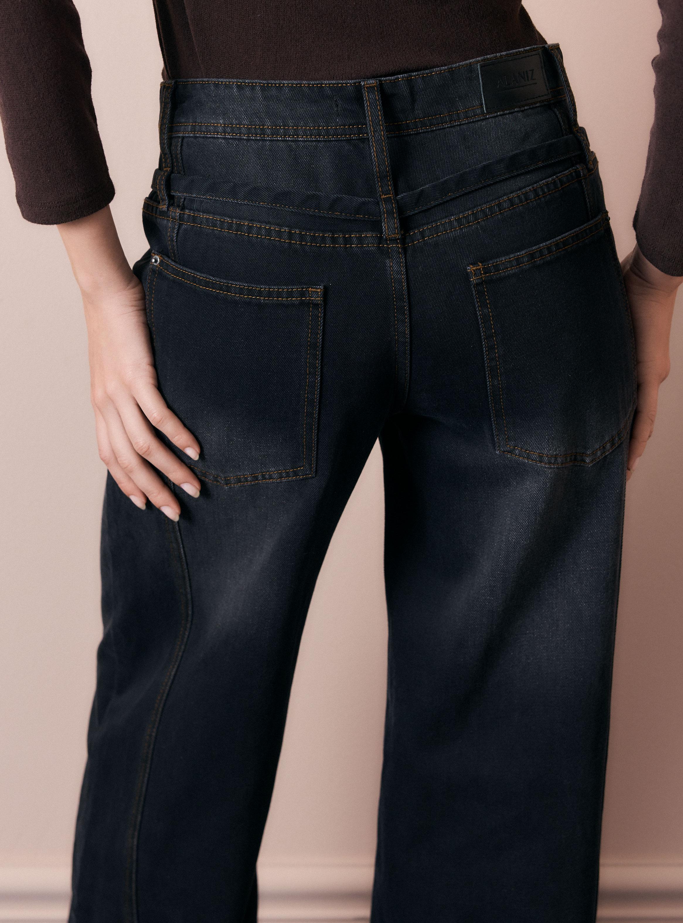 Jeans Wide Leg Tiro Alto con Cinturón y Cortes-3