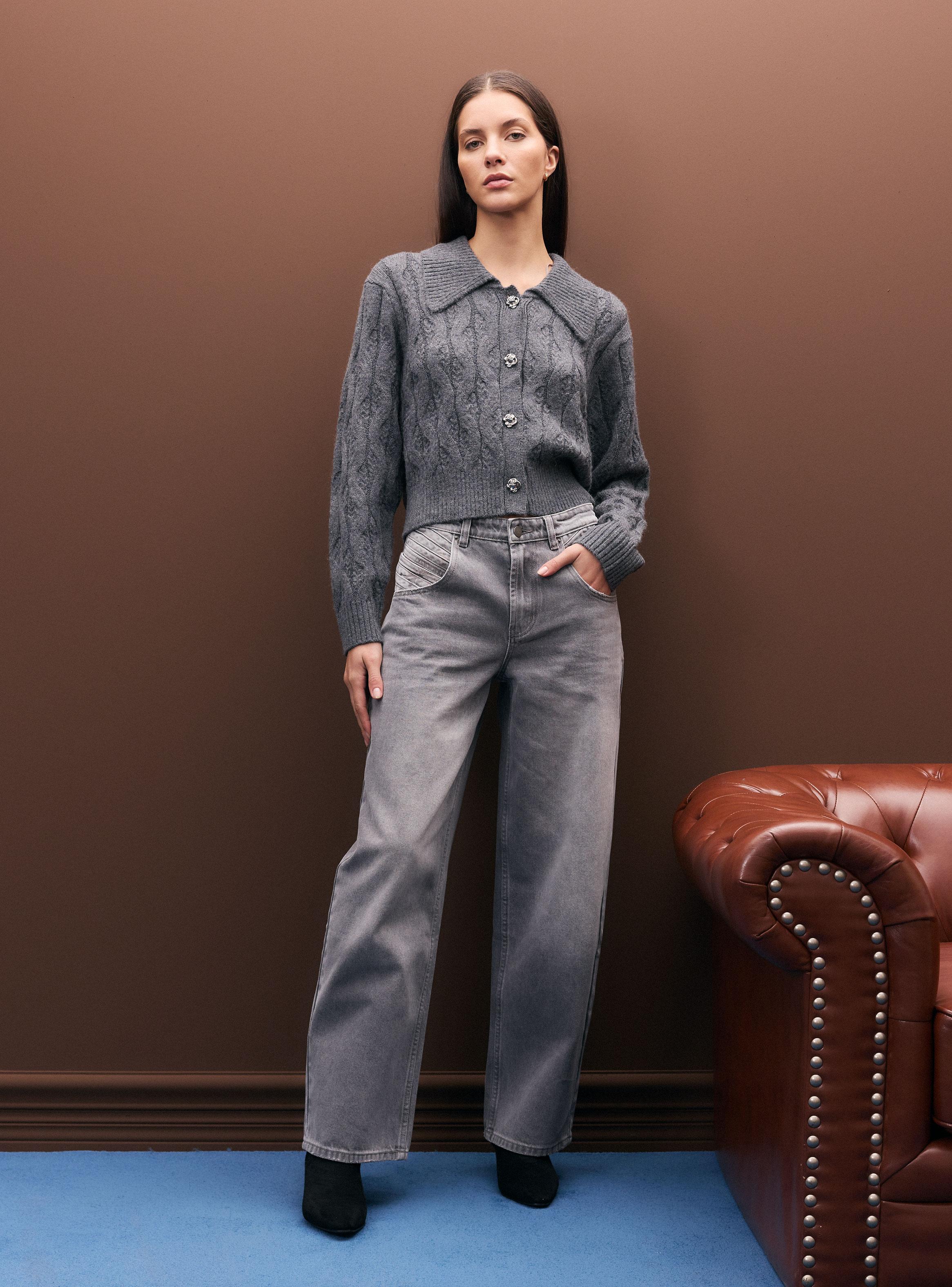 Jeans Wide Leg Tiro Alto con Bolsillos-4