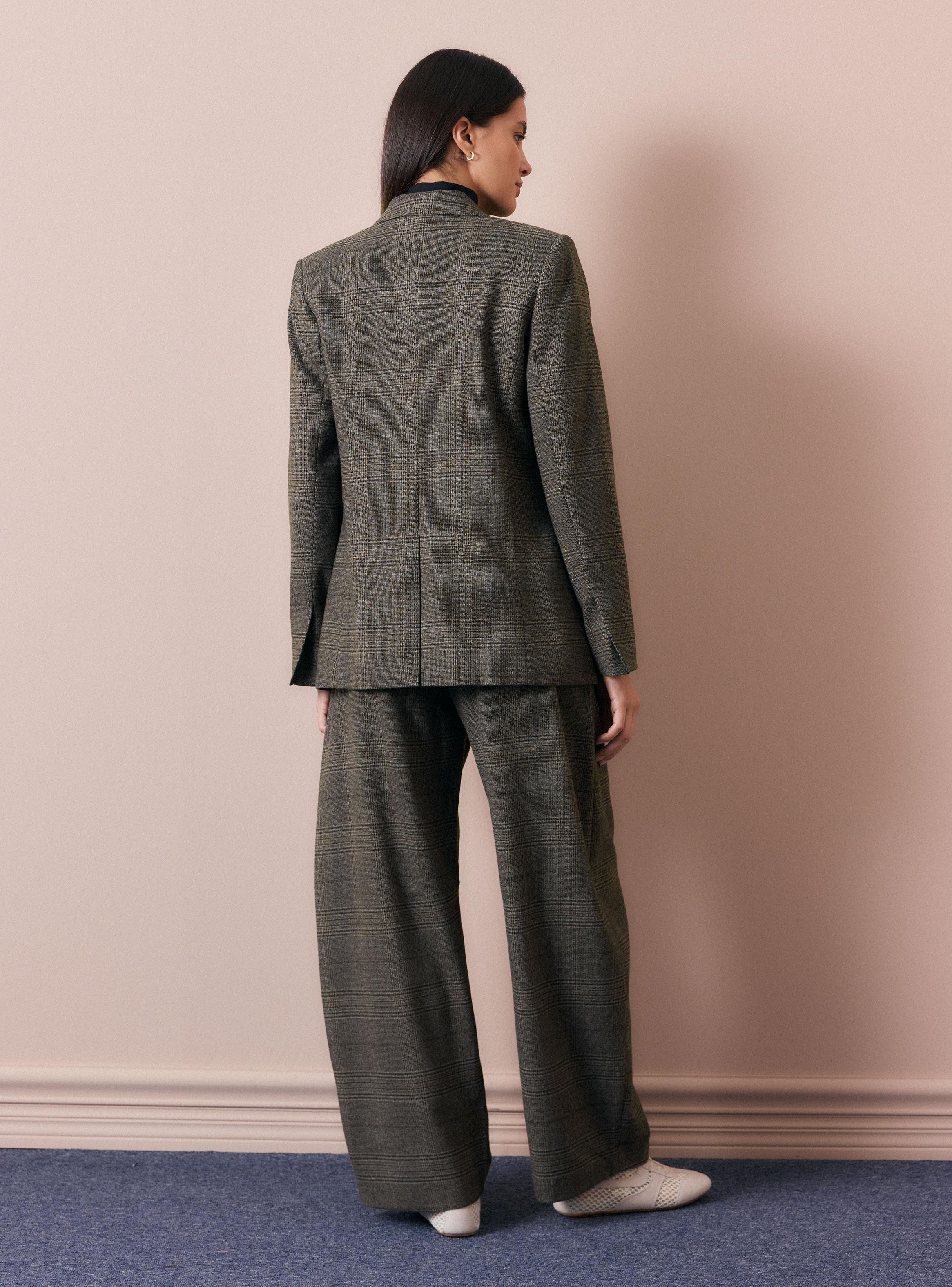 Pantalón Barrel Cuadros Tiro Alto-5