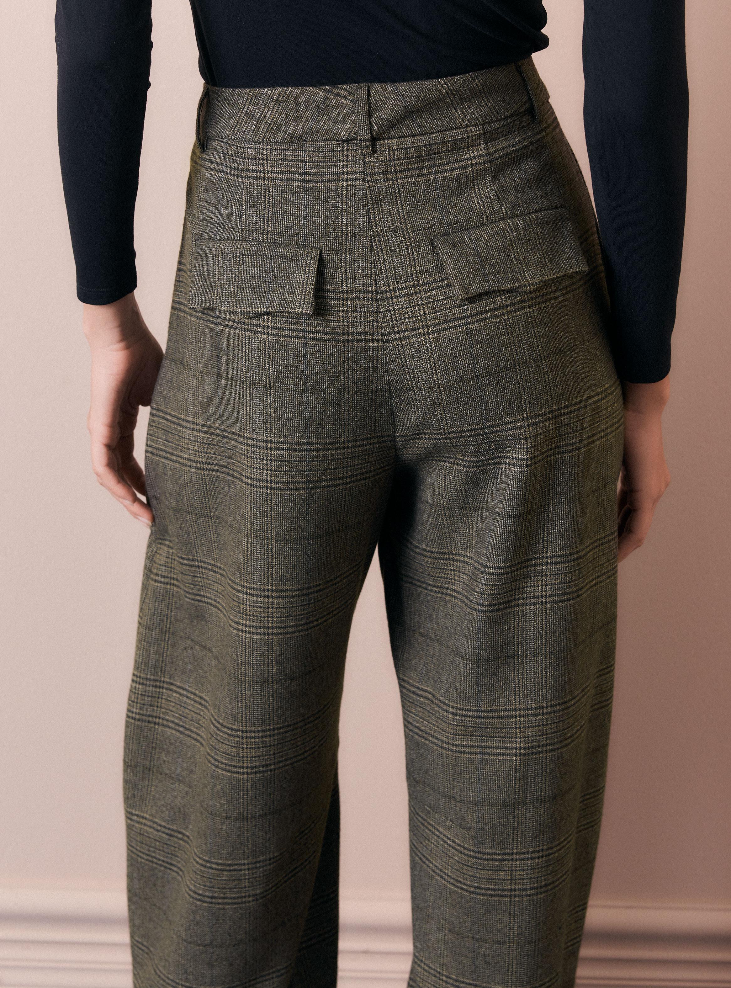 Pantalón Barrel Cuadros Tiro Alto-3