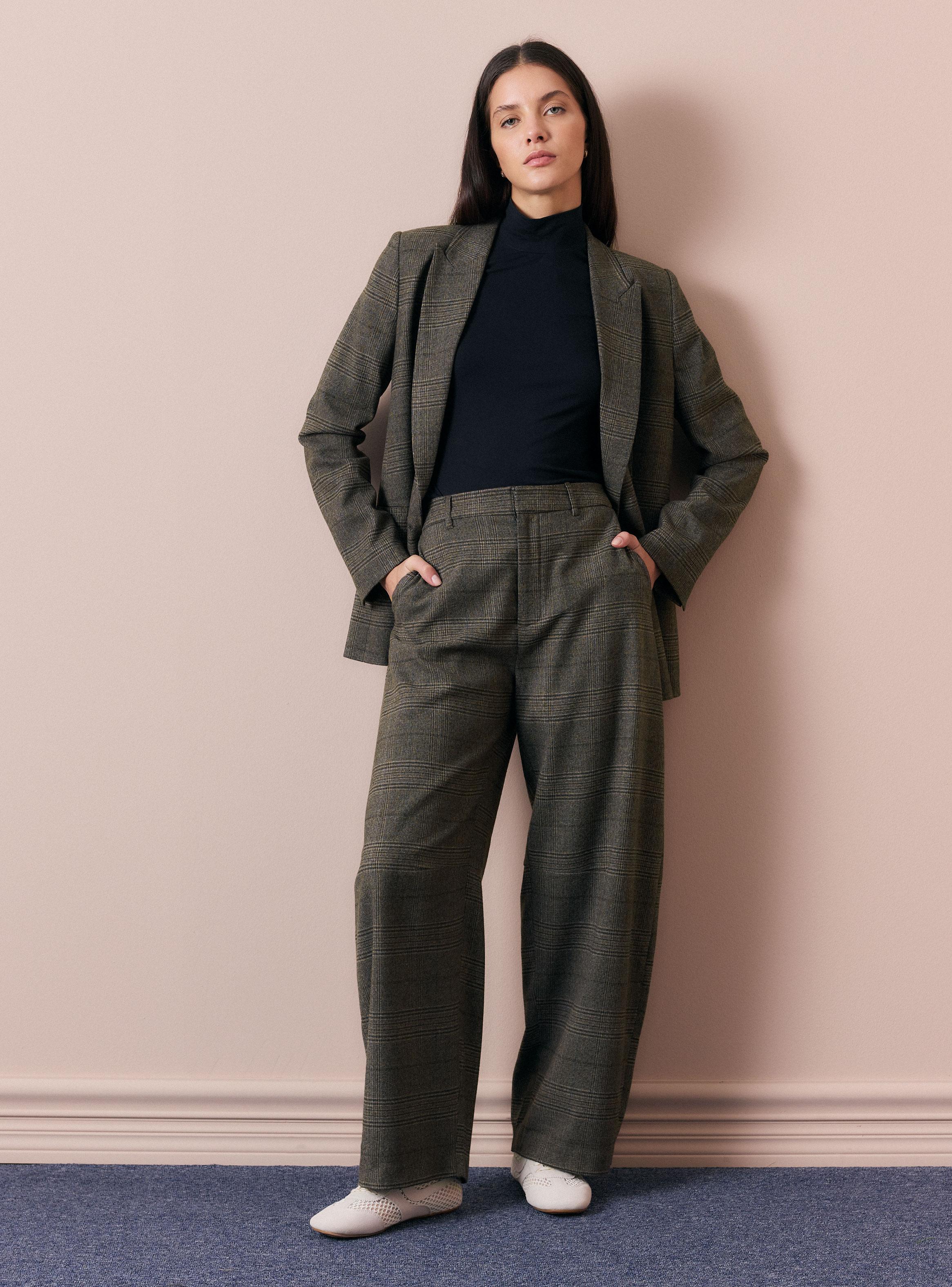 Pantalón Barrel Cuadros Tiro Alto-4