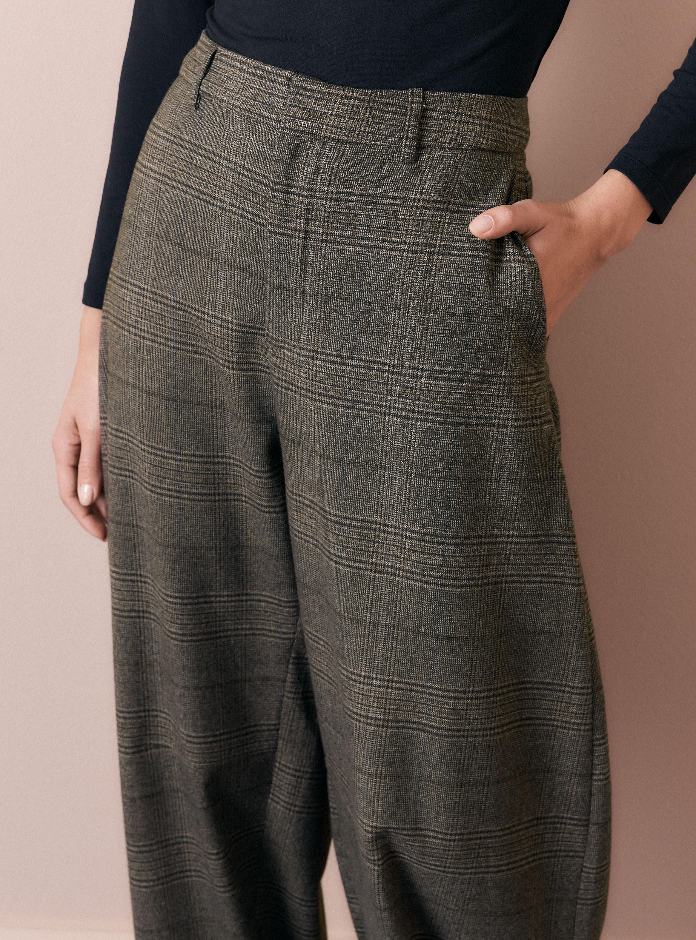 Pantalón Barrel Cuadros Tiro Alto-2